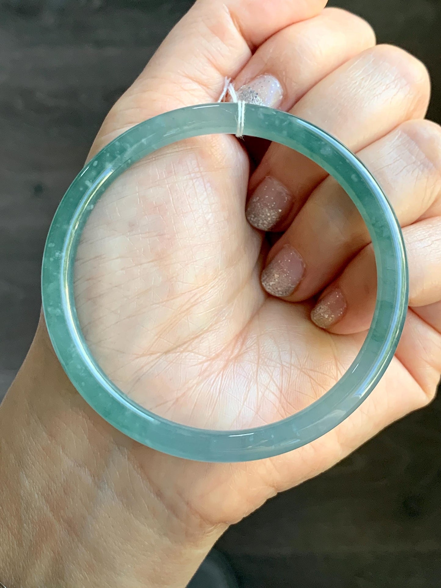 Certified Natural Grade A Guatemalan Icy Translucent Teal Blue & Green Marbled Jade Jadeite Slim Bangle 58.7mm 7.25” 20g 天然冰危晴蓝翡翠细圆条手镯 475