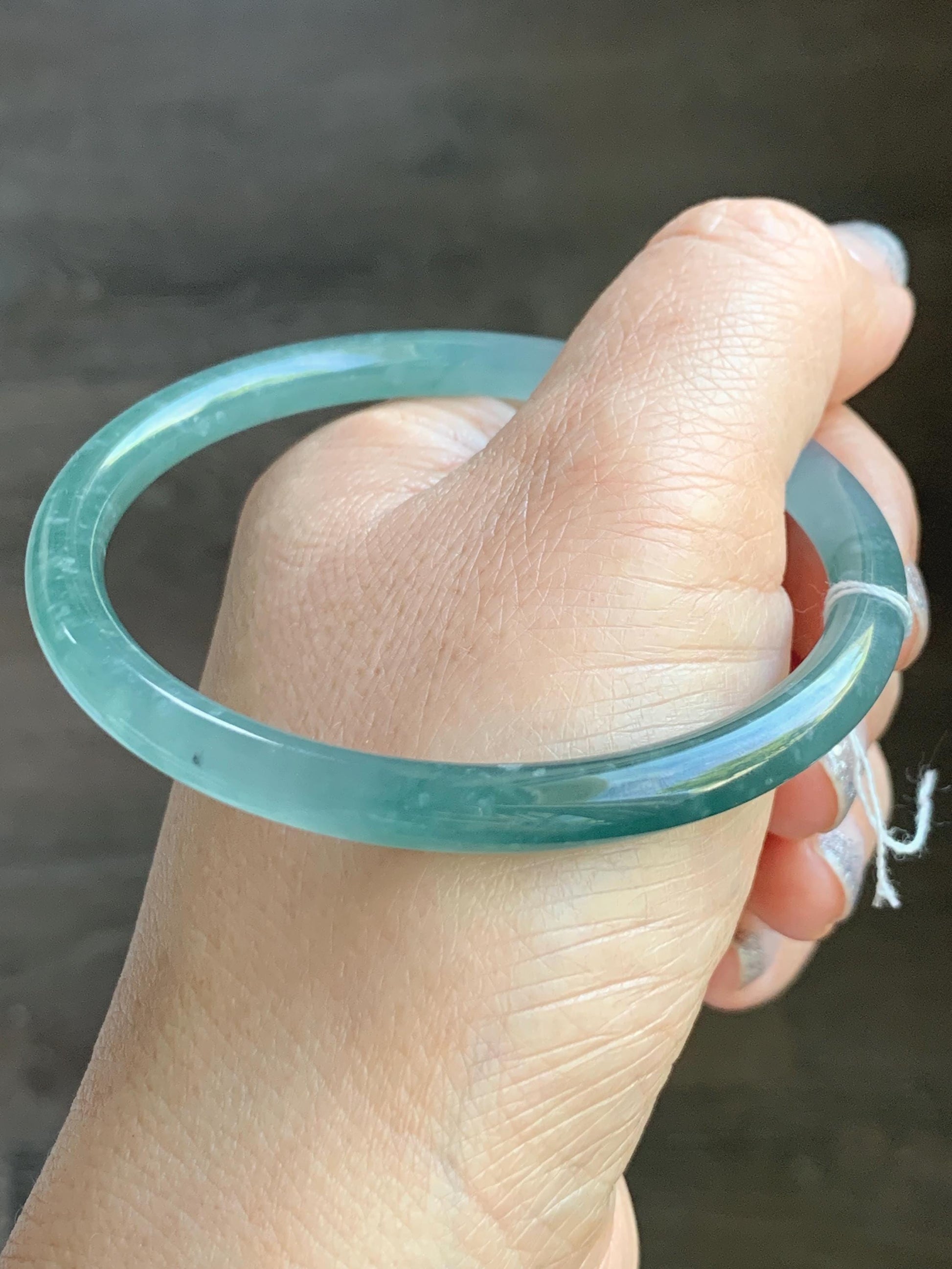 Certified Natural Grade A Guatemalan Icy Translucent Teal Blue & Green Marbled Jade Jadeite Slim Bangle 58.7mm 7.25” 20g 天然冰危晴蓝翡翠细圆条手镯 475