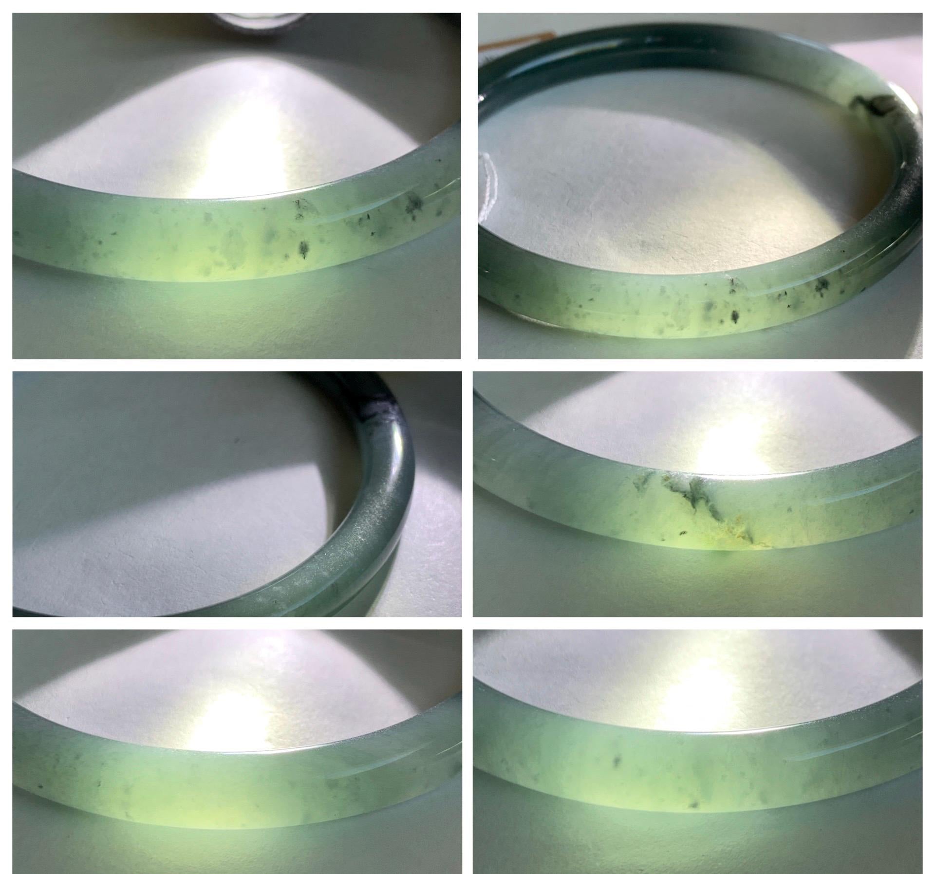 Certified Natural Grade A Guatemalan Icy Translucent Grayish Blue Wuji Marbled Jade Jadeite Bangle Bracelet 57.5mm 7.11” 天然冰危蓝灰乌鸡细圆条翡翠手镯 460