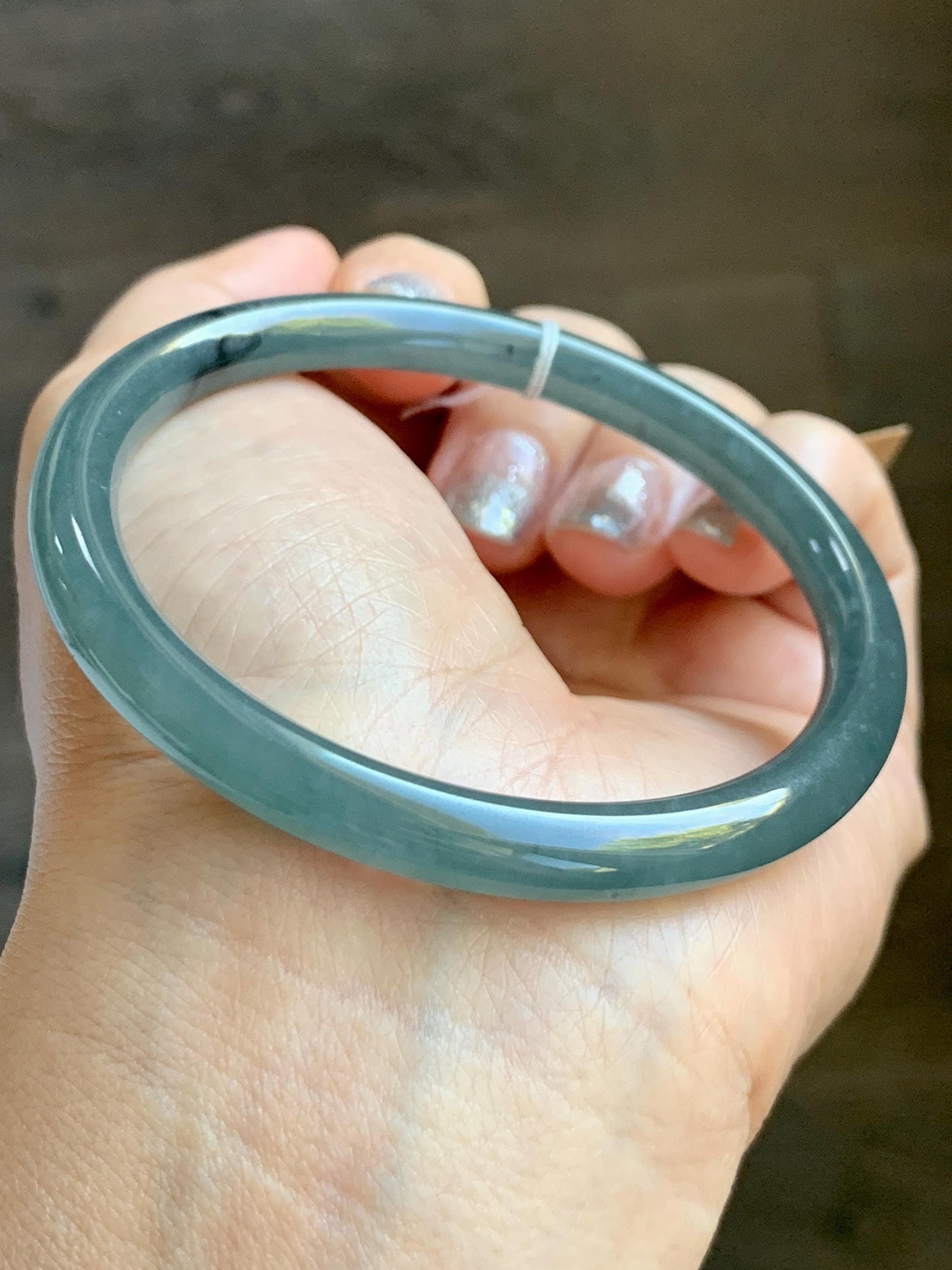 Certified Natural Grade A Guatemalan Icy Translucent Grayish Blue Wuji Marbled Jade Jadeite Bangle Bracelet 57.5mm 7.11” 天然冰危蓝灰乌鸡细圆条翡翠手镯 460