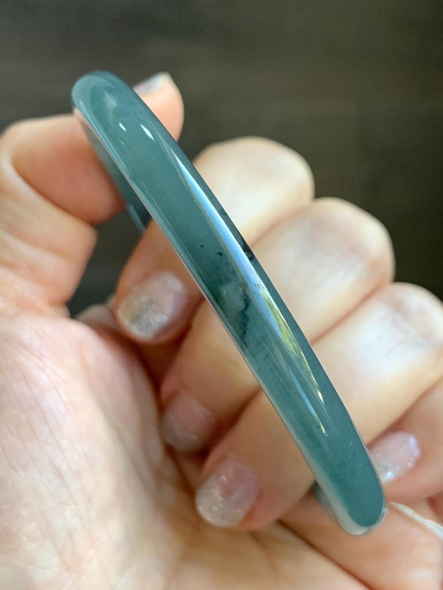 Certified Natural Grade A Guatemalan Icy Translucent Grayish Blue Wuji Marbled Jade Jadeite Bangle Bracelet 57.5mm 7.11” 天然冰危蓝灰乌鸡细圆条翡翠手镯 460