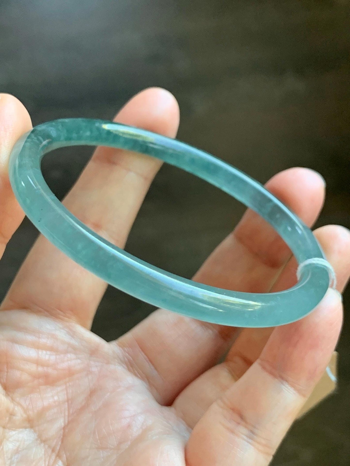 Certified Natural Grade A Guatemalan Icy Highly Translucent Light Teal Green Jade Jadeite Slim Bangle Bracelet 58mm 7.17” 天然冰危晴蓝翡翠细圆条手镯 474