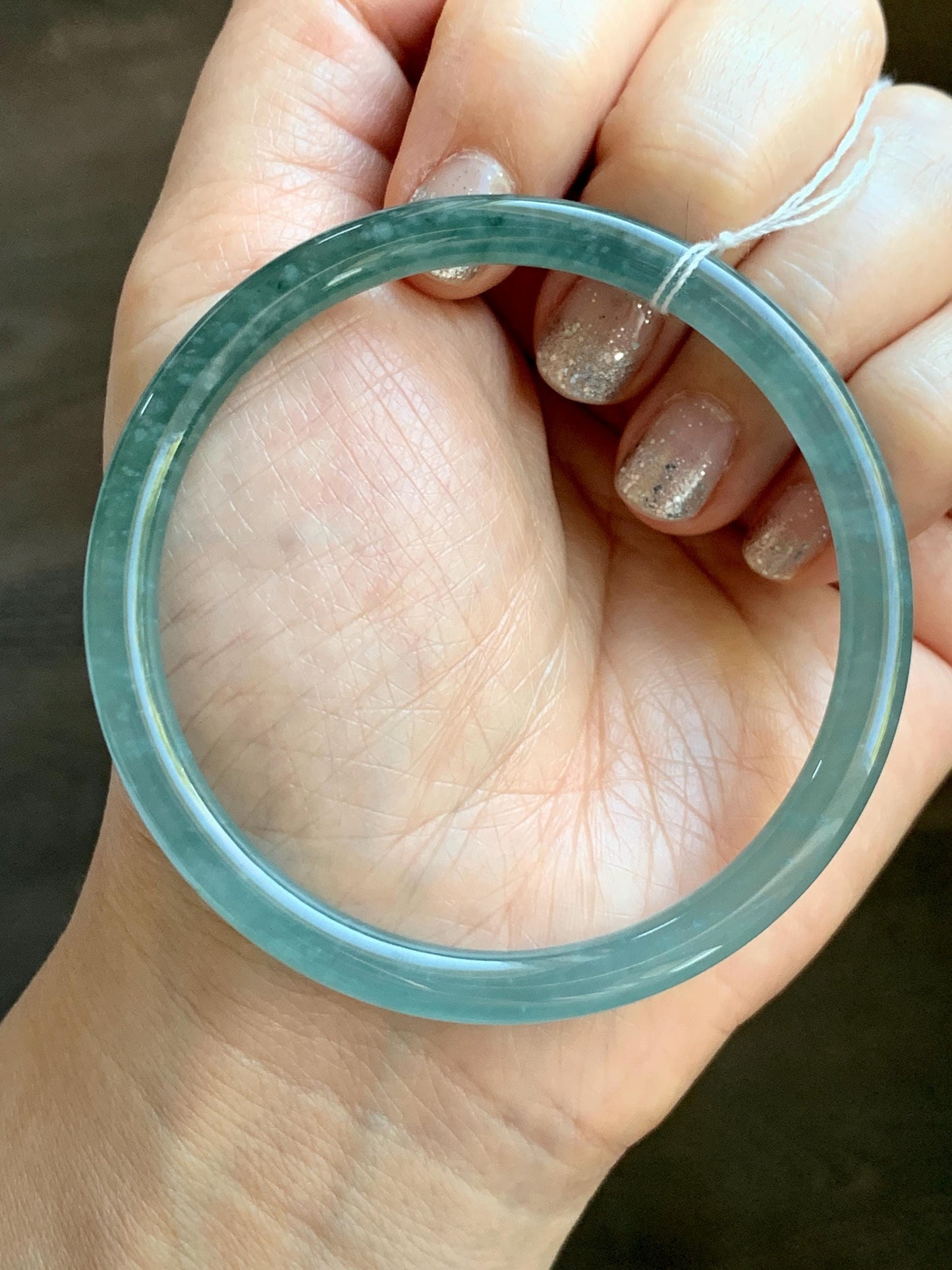 Certified Natural Grade A Guatemalan Icy Highly Translucent Light Teal Green Jade Jadeite Slim Bangle Bracelet 58mm 7.17” 天然冰危晴蓝翡翠细圆条手镯 474
