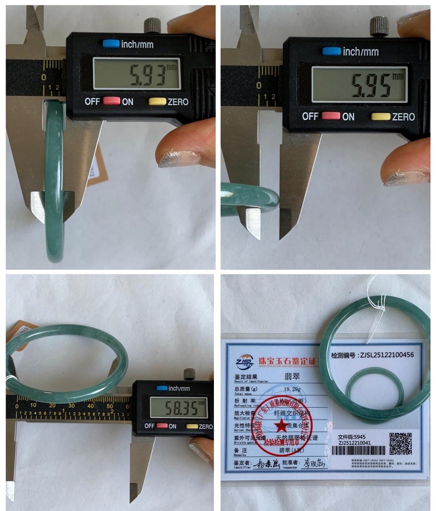 Certified Natural Grade A Guatemalan Icy Highly Translucent Light Teal Jade Jadeite Slim Bangle Bracelet 58.3mm 7.2” 天然冰危晴蓝翡翠细圆条手镯 456