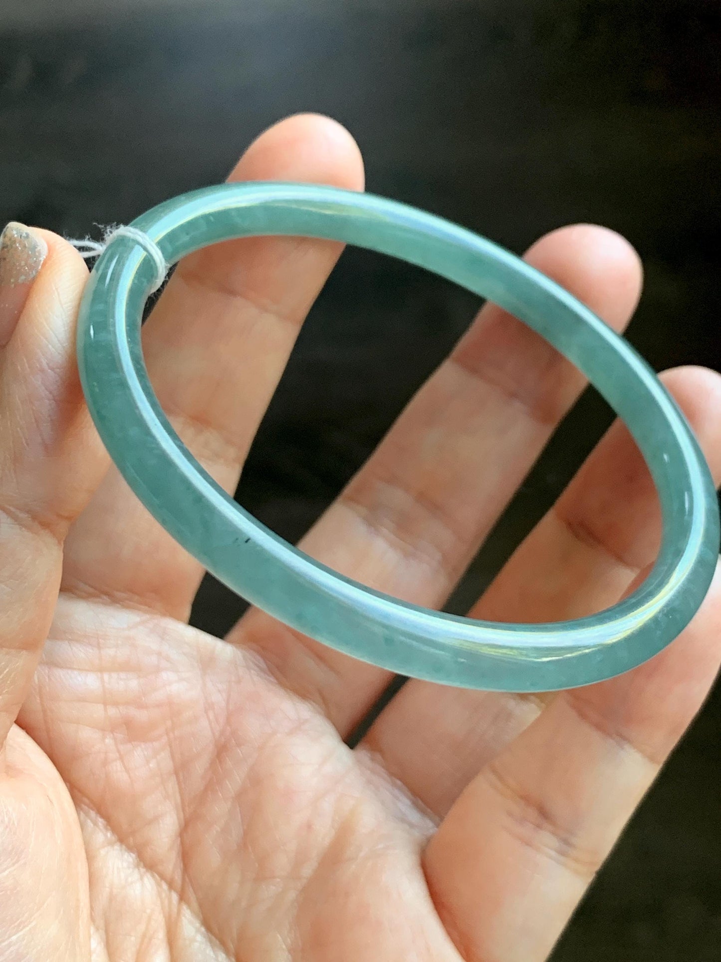 Certified Natural Grade A Guatemalan Icy Highly Translucent Light Teal Jade Jadeite Slim Bangle Bracelet 58.3mm 7.2” 天然冰危晴蓝翡翠细圆条手镯 456