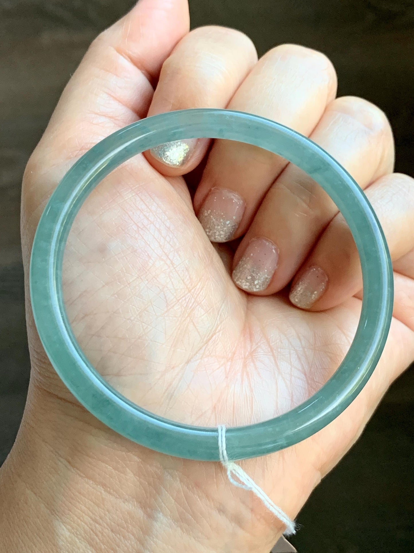 Certified Natural Grade A Guatemalan Icy Highly Translucent Light Teal Jade Jadeite Slim Bangle Bracelet 58.3mm 7.2” 天然冰危晴蓝翡翠细圆条手镯 456