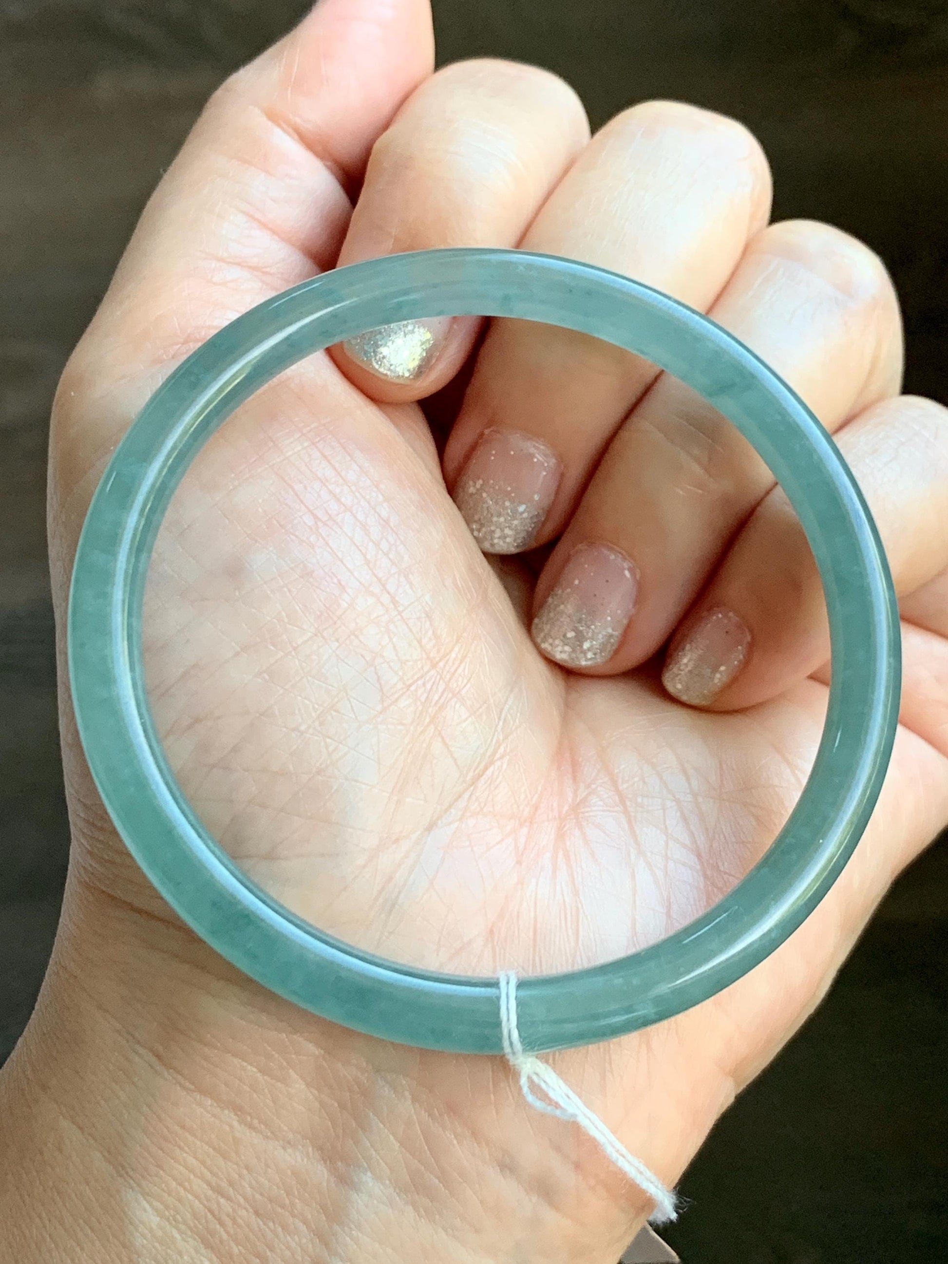 Certified Natural Grade A Guatemalan Icy Highly Translucent Light Teal Jade Jadeite Slim Bangle Bracelet 58.3mm 7.2” 天然冰危晴蓝翡翠细圆条手镯 456