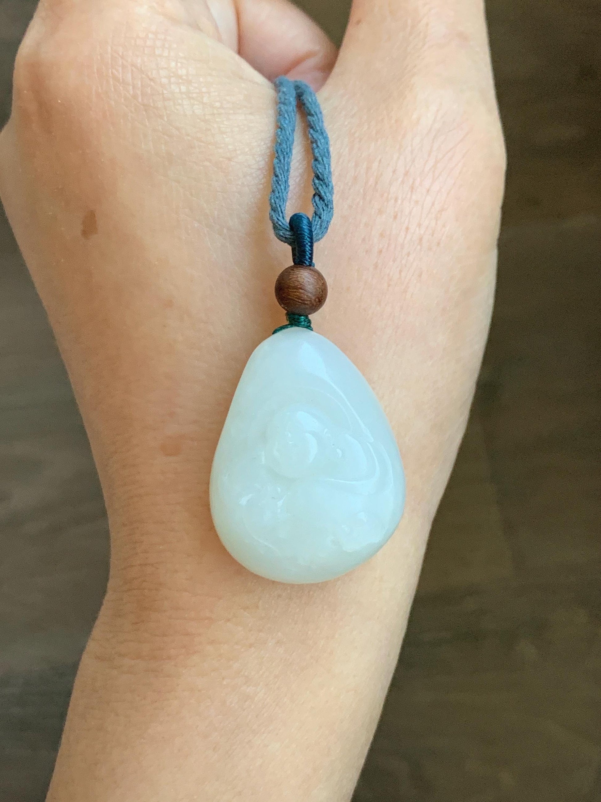 Natural Nephrite Jade Translucent Milky White Buddha Pendant Rope Necklace Adjustable 25” 15g 天然白玉佛公项链 HTB138