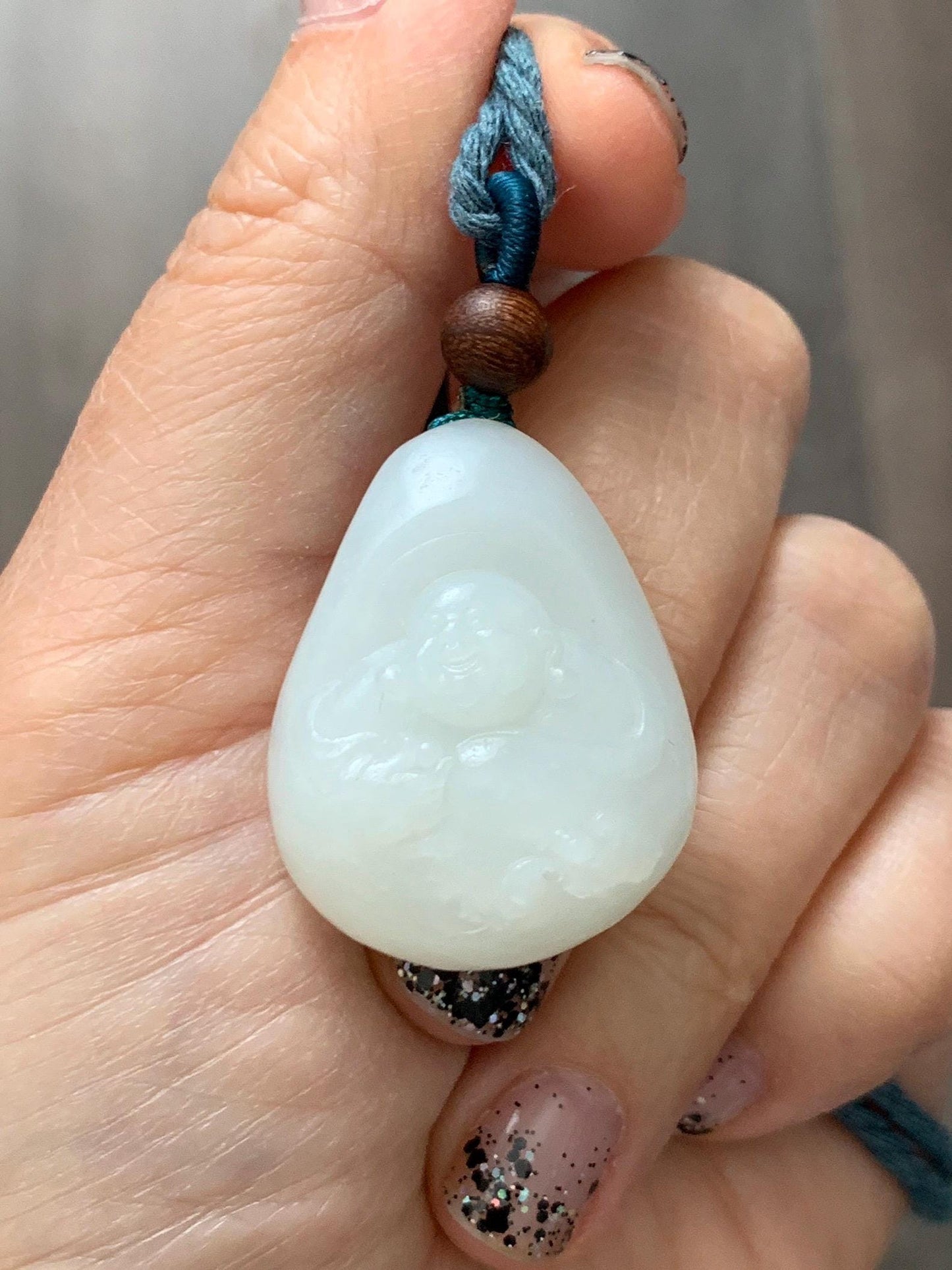 Natural Nephrite Jade Translucent Milky White Buddha Pendant Rope Necklace Adjustable 25” 15g 天然白玉佛公项链 HTB138