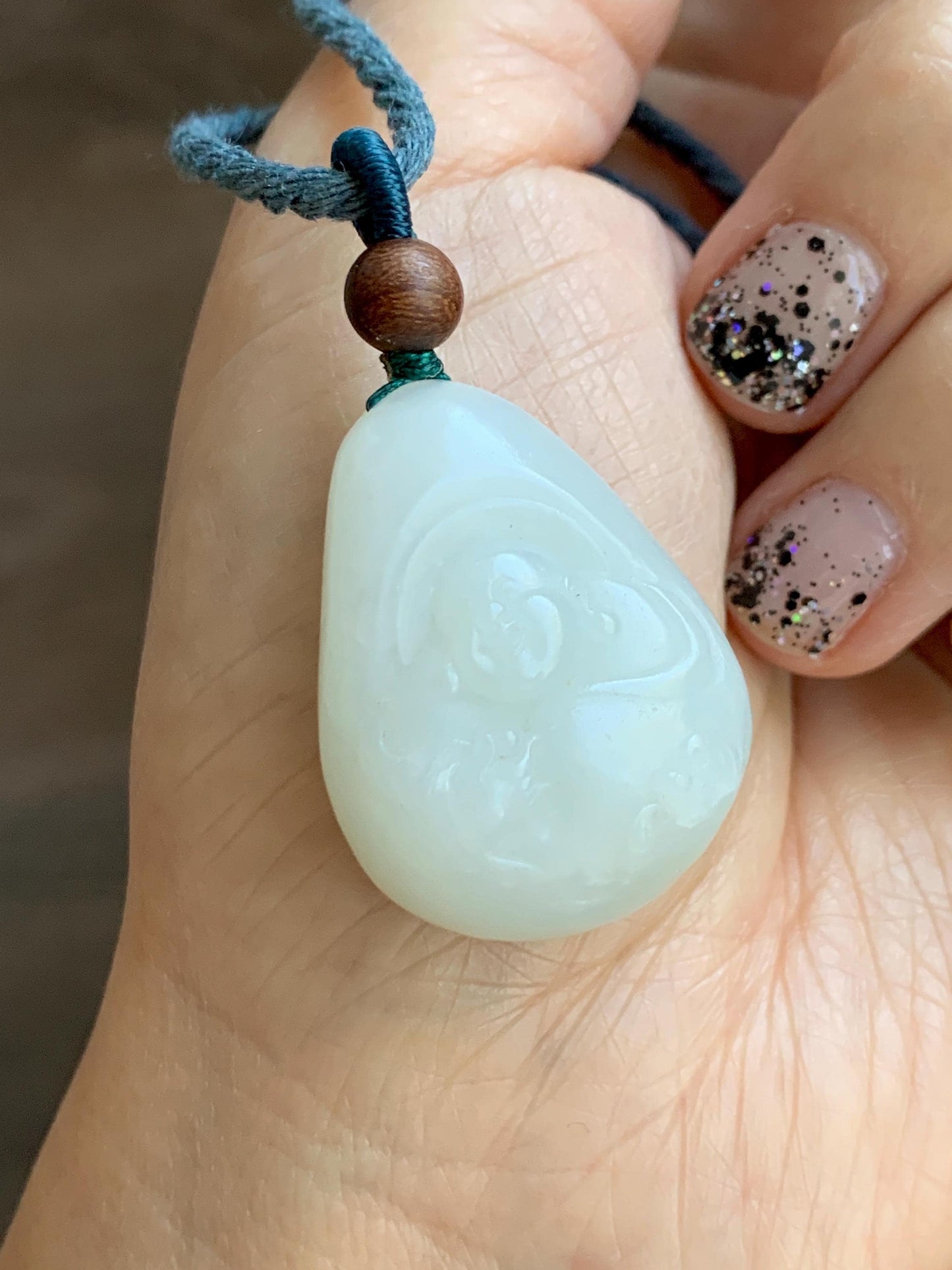 Natural Nephrite Jade Translucent Milky White Buddha Pendant Rope Necklace Adjustable 25” 15g 天然白玉佛公项链 HTB138