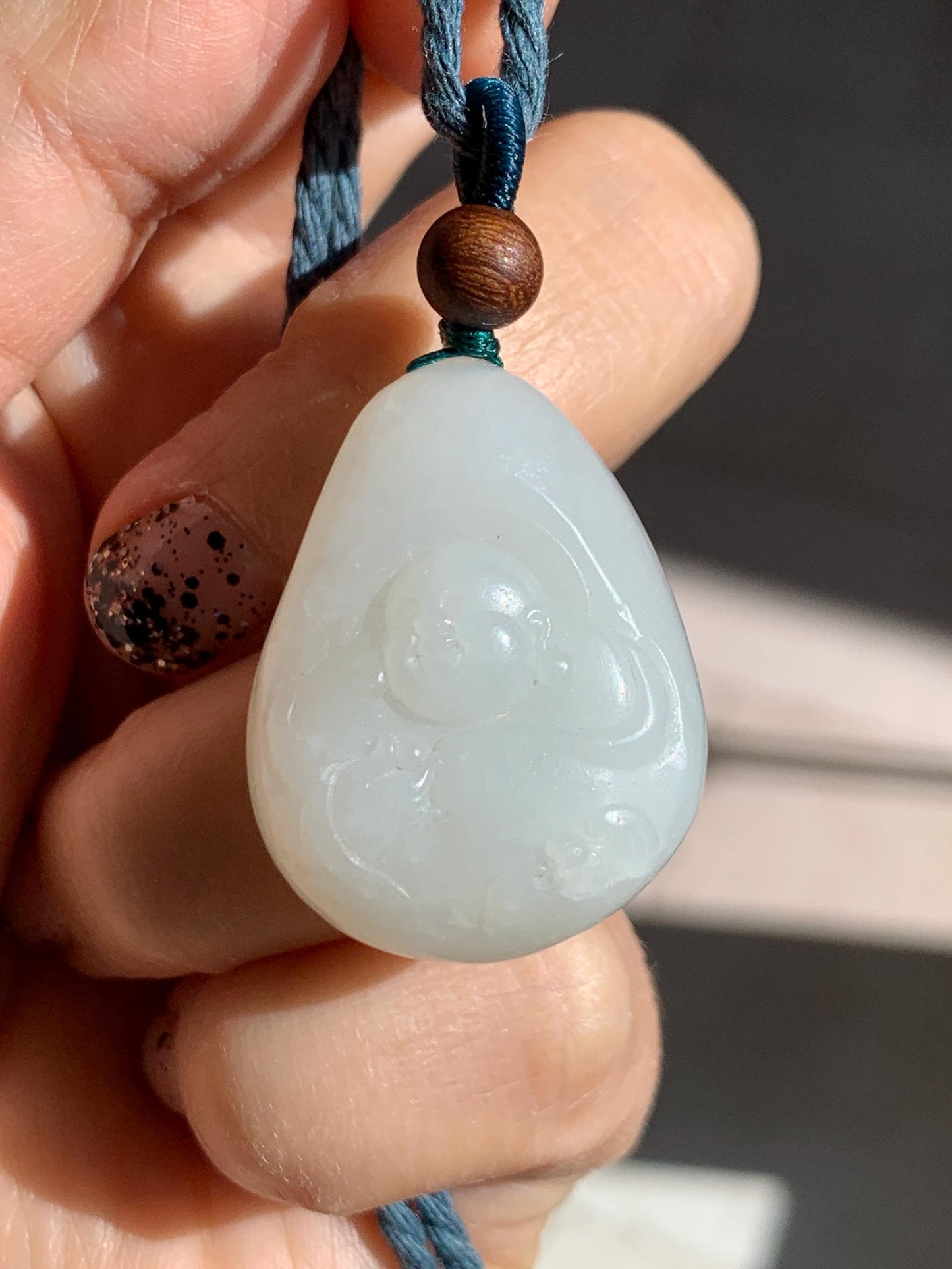 Natural Nephrite Jade Translucent Milky White Buddha Pendant Rope Necklace Adjustable 25” 15g 天然白玉佛公项链 HTB138