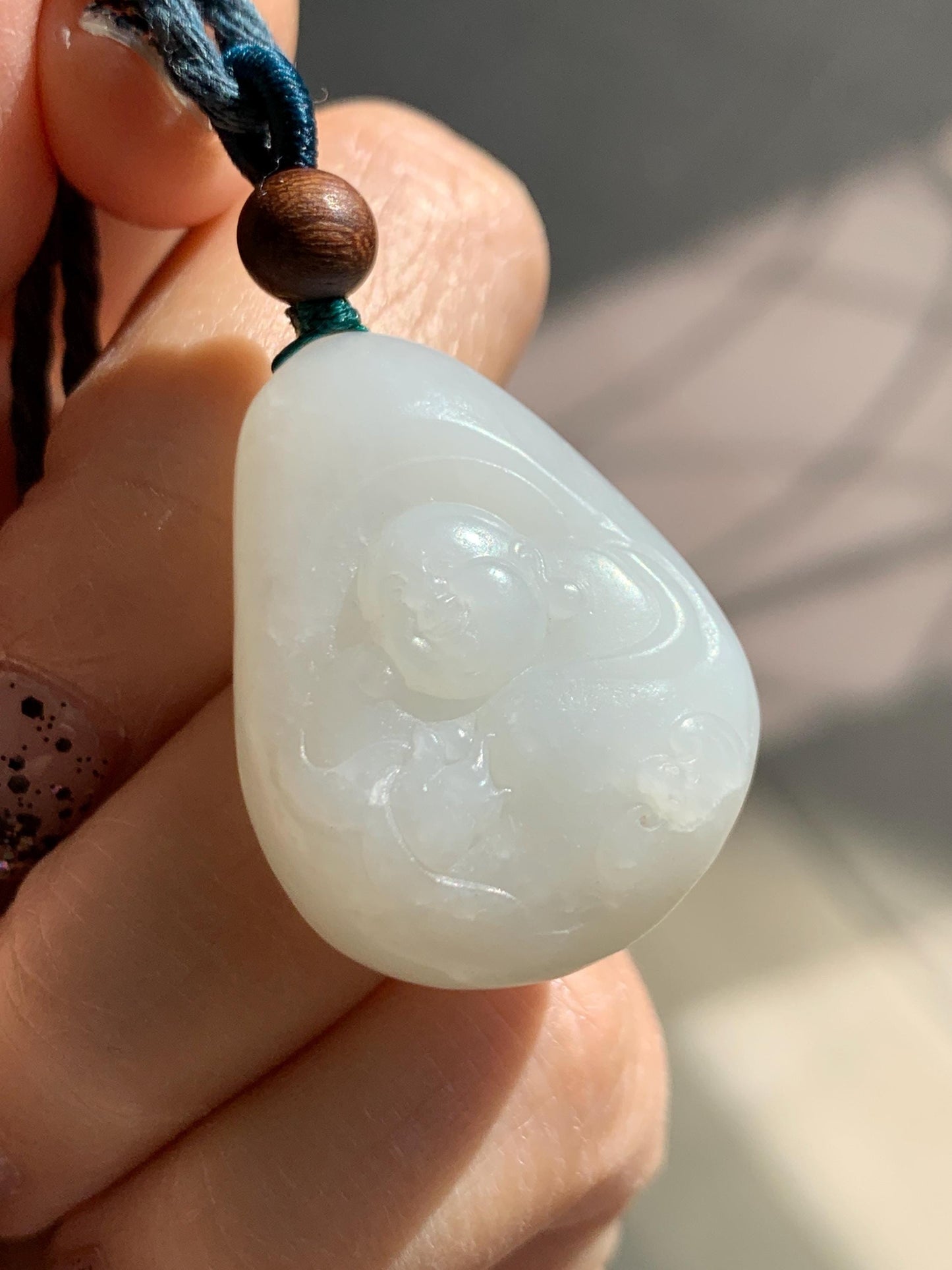 Natural Nephrite Jade Translucent Milky White Buddha Pendant Rope Necklace Adjustable 25” 15g 天然白玉佛公项链 HTB138