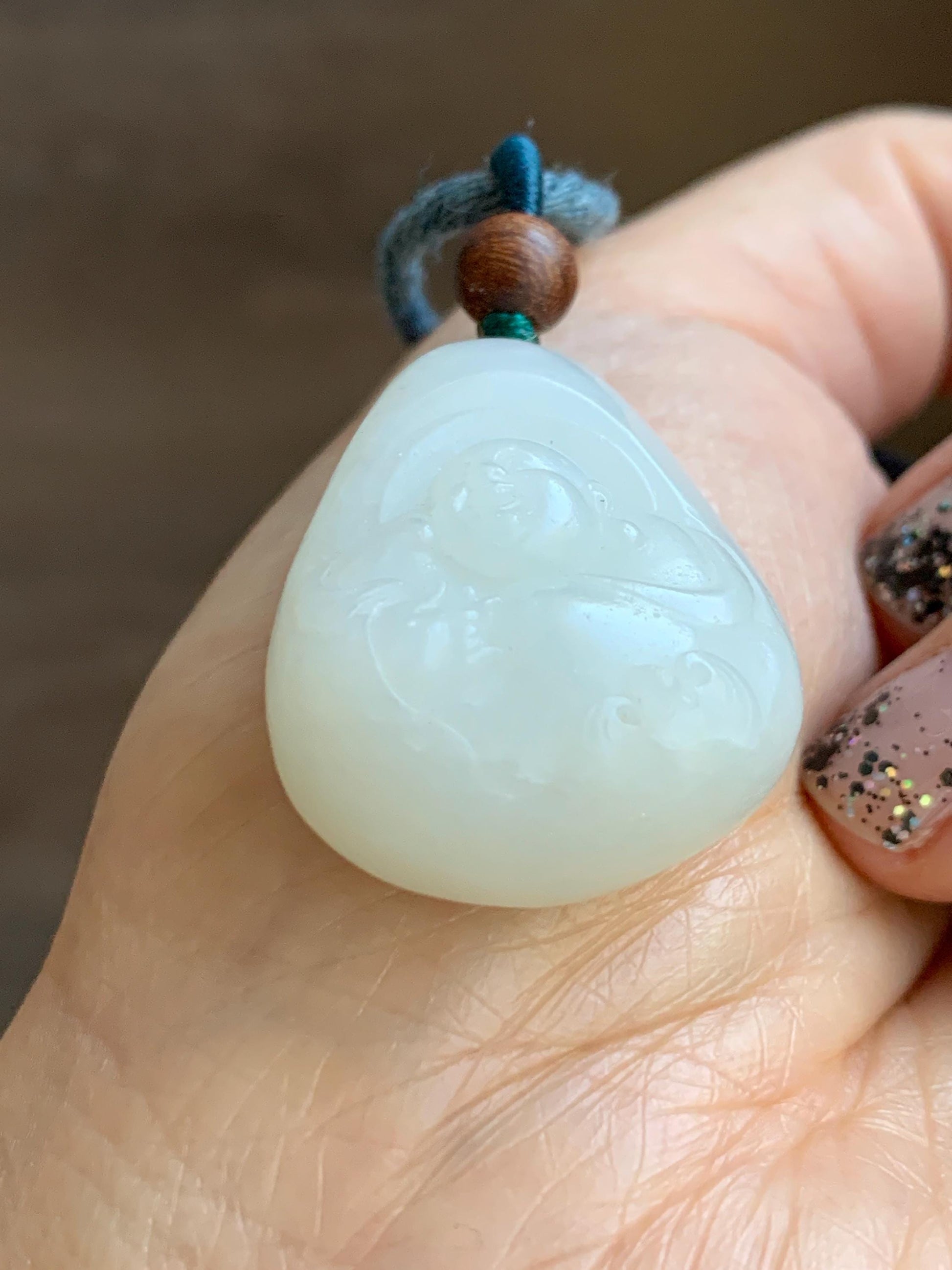 Natural Nephrite Jade Translucent Milky White Buddha Pendant Rope Necklace Adjustable 25” 15g 天然白玉佛公项链 HTB138