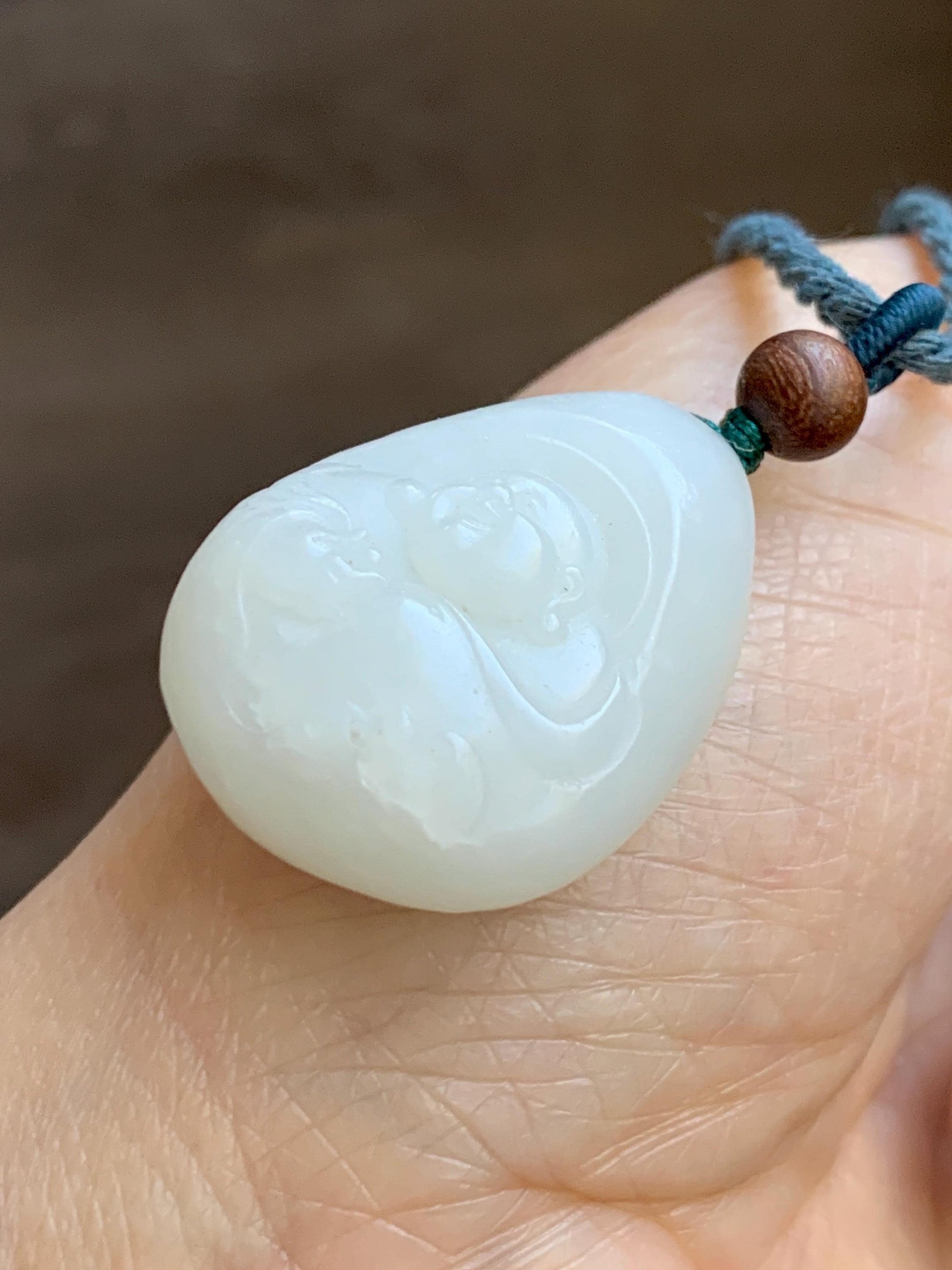 Natural Nephrite Jade Translucent Milky White Buddha Pendant Rope Necklace Adjustable 25” 15g 天然白玉佛公项链 HTB138