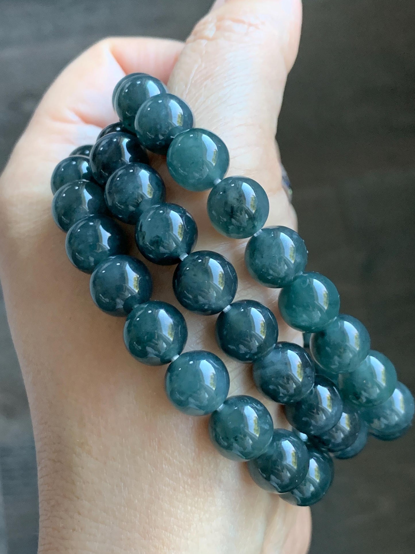 Natural Grade A Guatemalan Icy Highly Translucent Dark Gray Wuji Jade Jadeite Beads Beaded Bracelet 9.7mm 7.25” 31g 天然冰胶危乌鸡翡翠手串 WWJ650