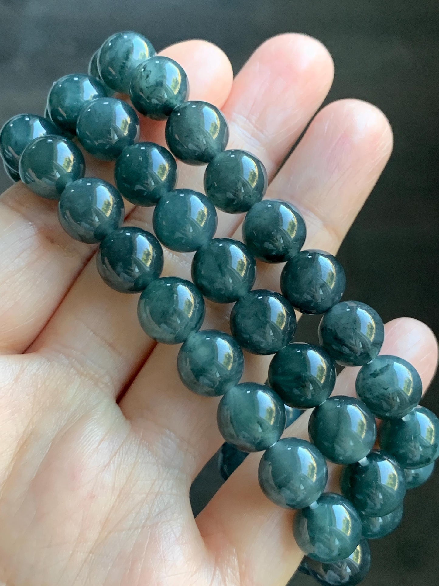 Natural Grade A Guatemalan Icy Highly Translucent Dark Gray Wuji Jade Jadeite Beads Beaded Bracelet 9.7mm 7.25” 31g 天然冰胶危乌鸡翡翠手串 WWJ650