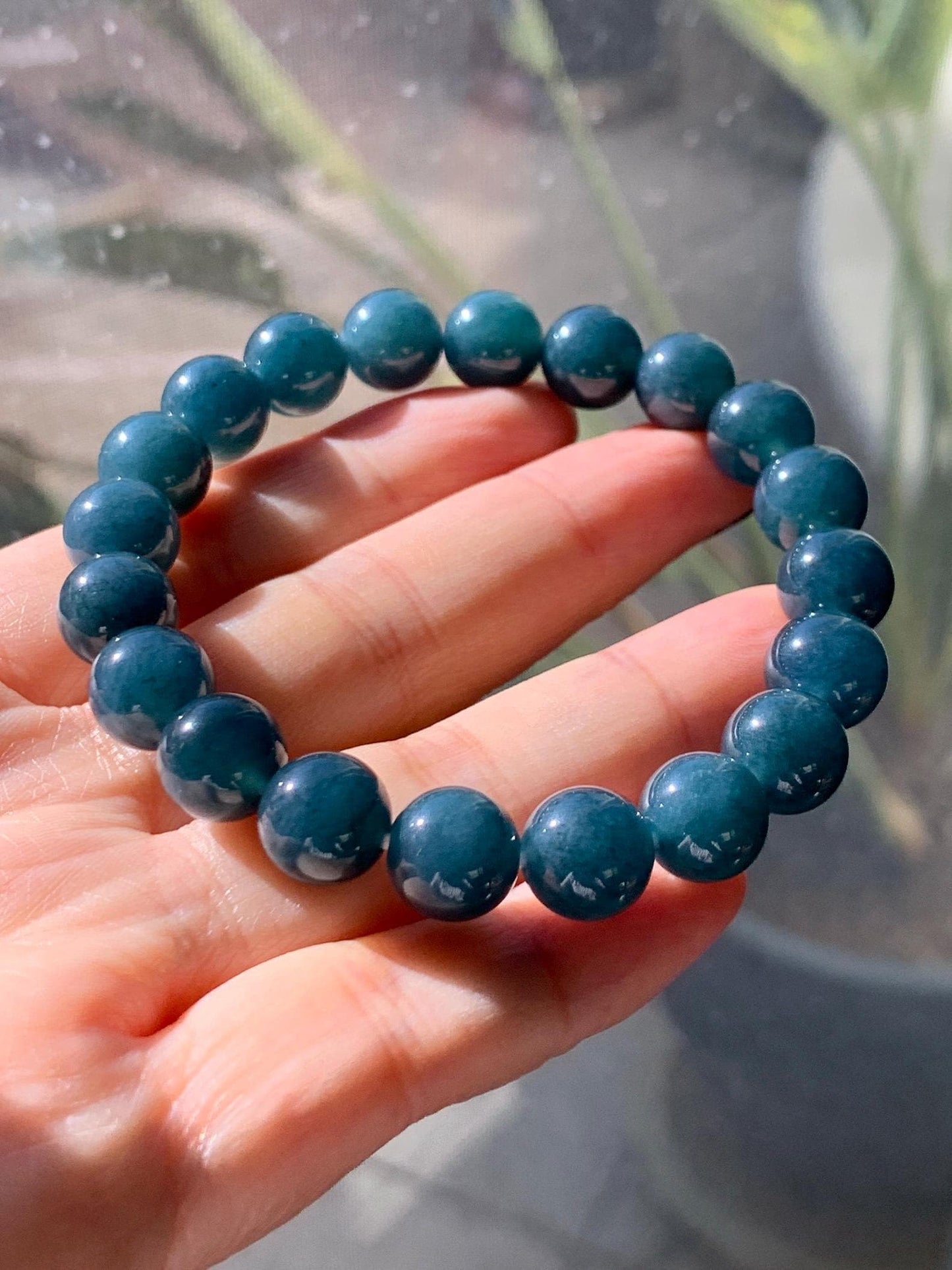 Natural Grade A Guatemalan Icy Translucent Dark Aegean Blue Jade Jadeite Beaded Bracelet 9.8mm 7.25” 33g 天然冰危深牛仔蓝翡翠圆珠手串 SNJ880B