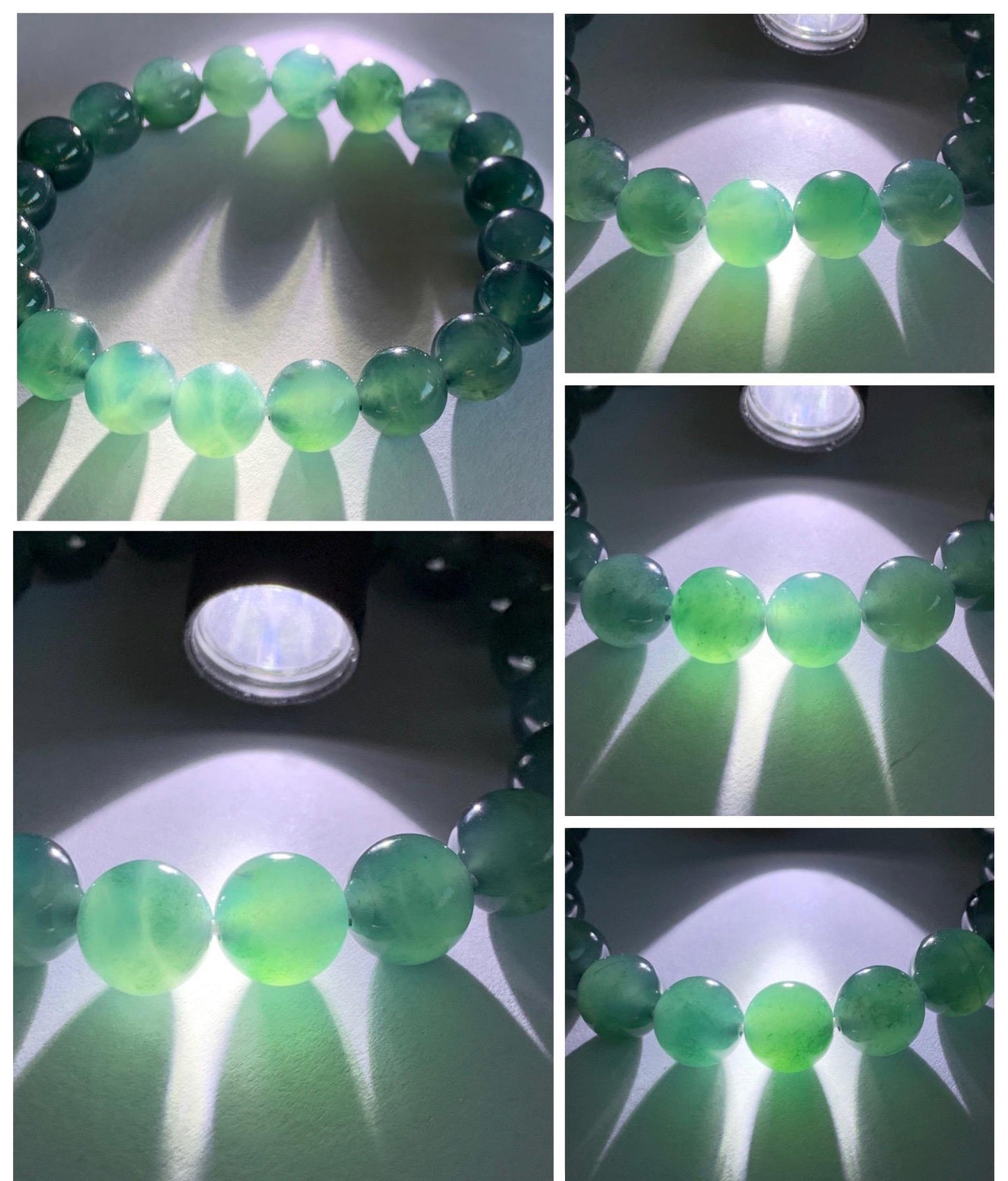 Natural Grade A Guatemalan Icy Highly Translucent Dark Teal Green Jade Jadeite Beaded Bracelet Stretchy 9.8mm 7.25” 32g 天然冰危深蓝绿翡翠圆珠手串WTL480B
