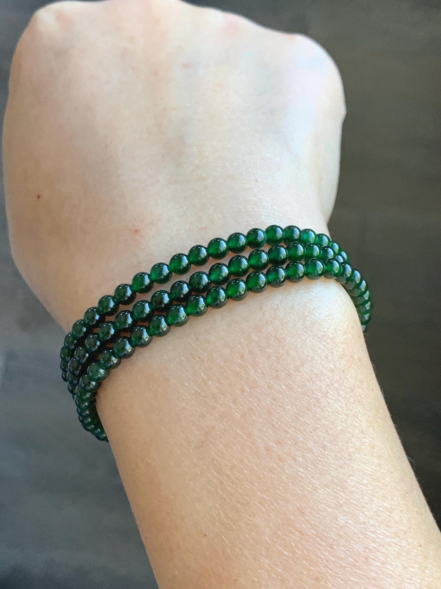 Certified Natural Grade A Guatemalan Icy Translucent Deep Green Jade Jadeite Petite Beads Beaded Necklace 3.8mm 20.5" 天然冰危深绿翡翠小圆珠项链753