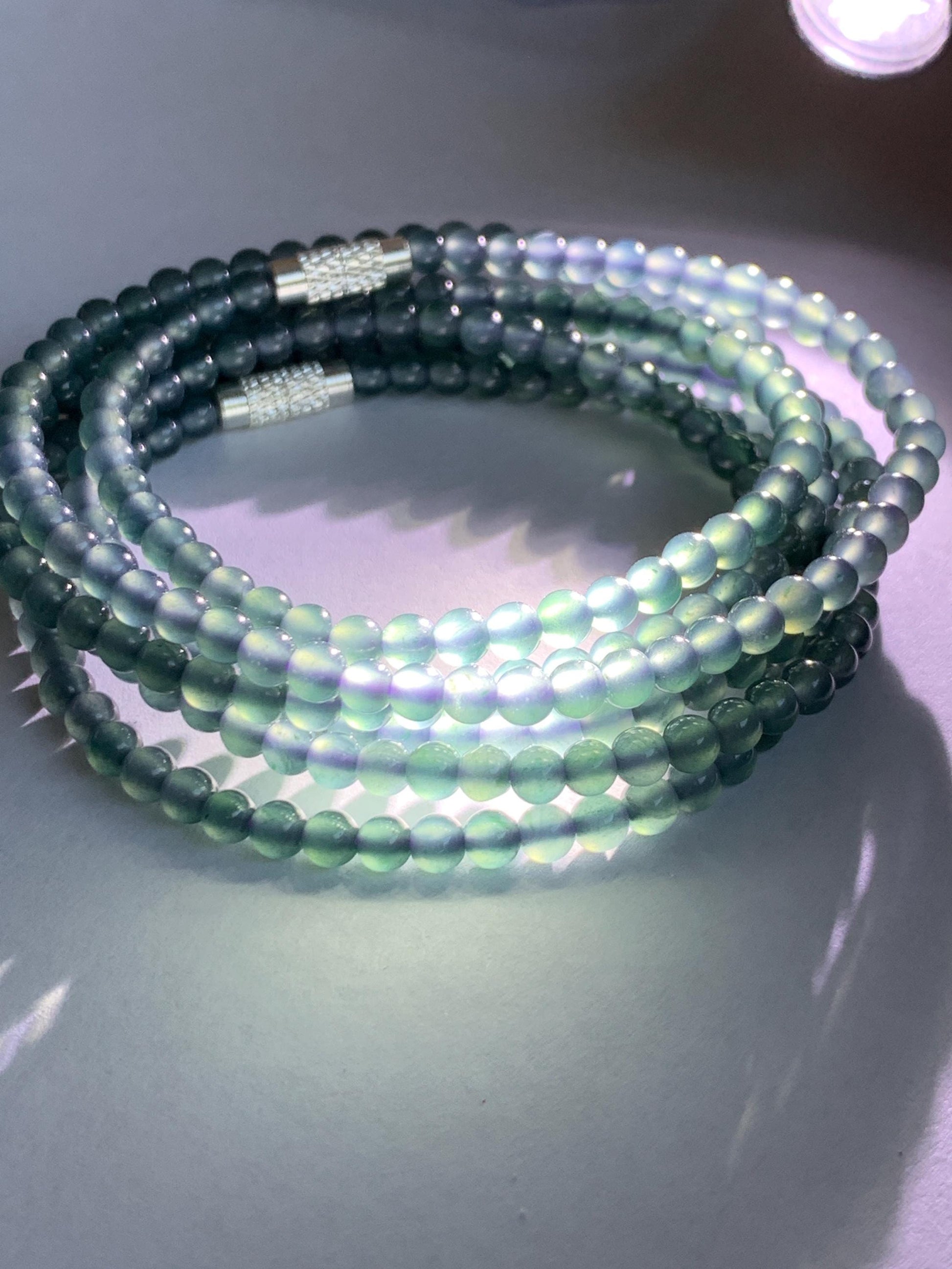 Grade A Natural Guatemalan Icy Highly Translucent Dusty Teal Blue Jade Jadeite Petite Beaded Necklace 3.9mm 20” 14g 天然冰危蓝翡翠圆珠项链 WXL628