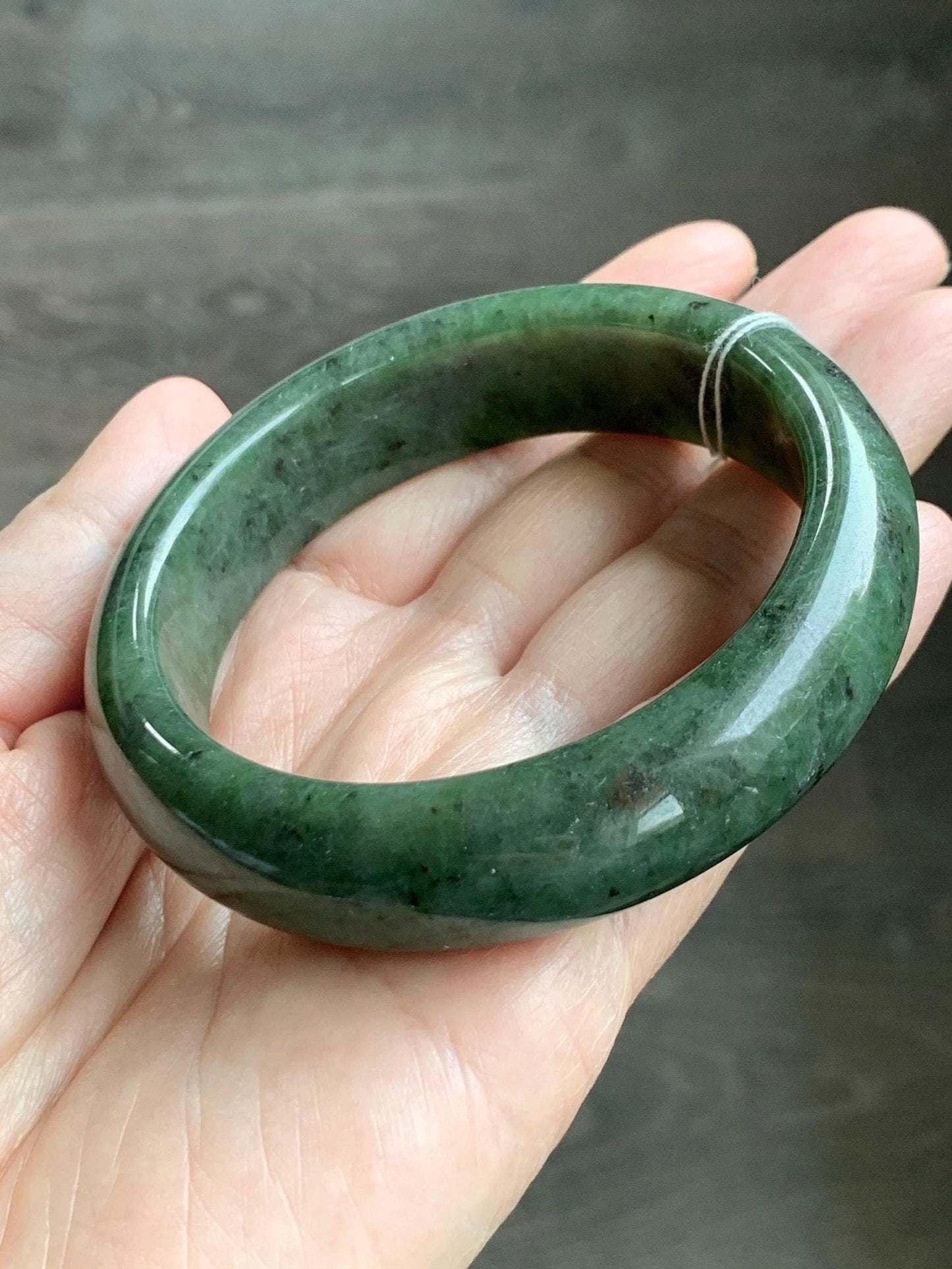 Certified Natural Nephrite Jade Translucent Dark Dusty Olive Green Bangle Bracelet 57.58mm 7.11” 72.62g 天然和田玉轮胎宽手镯 149