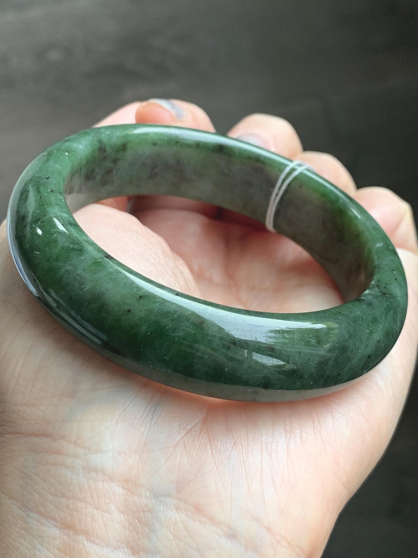 Certified Natural Nephrite Jade Translucent Dark Dusty Olive Green Bangle Bracelet 57.58mm 7.11” 72.62g 天然和田玉轮胎宽手镯 149