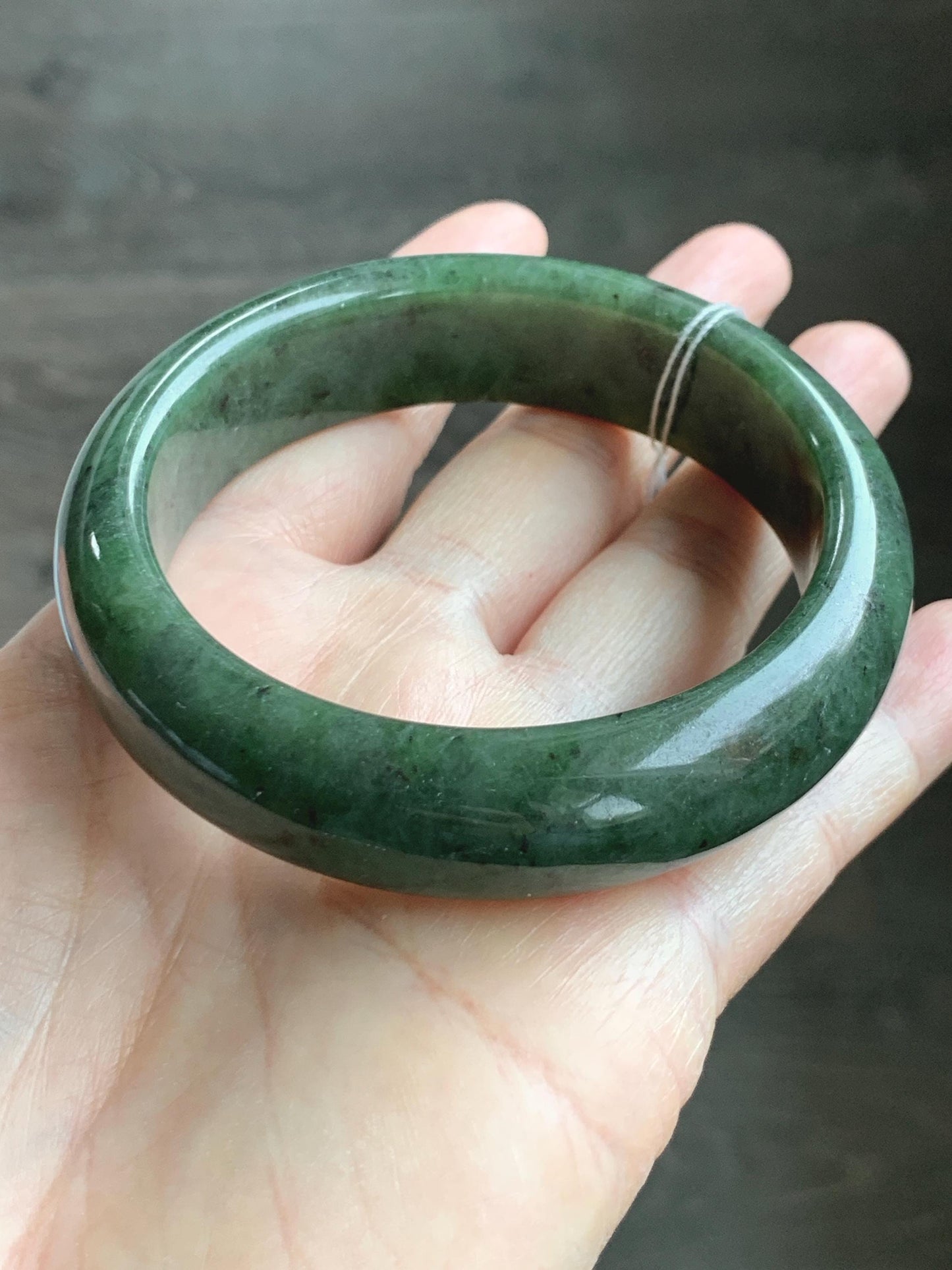 Certified Natural Nephrite Jade Translucent Dark Dusty Olive Green Bangle Bracelet 57.58mm 7.11” 72.62g 天然和田玉轮胎宽手镯 149