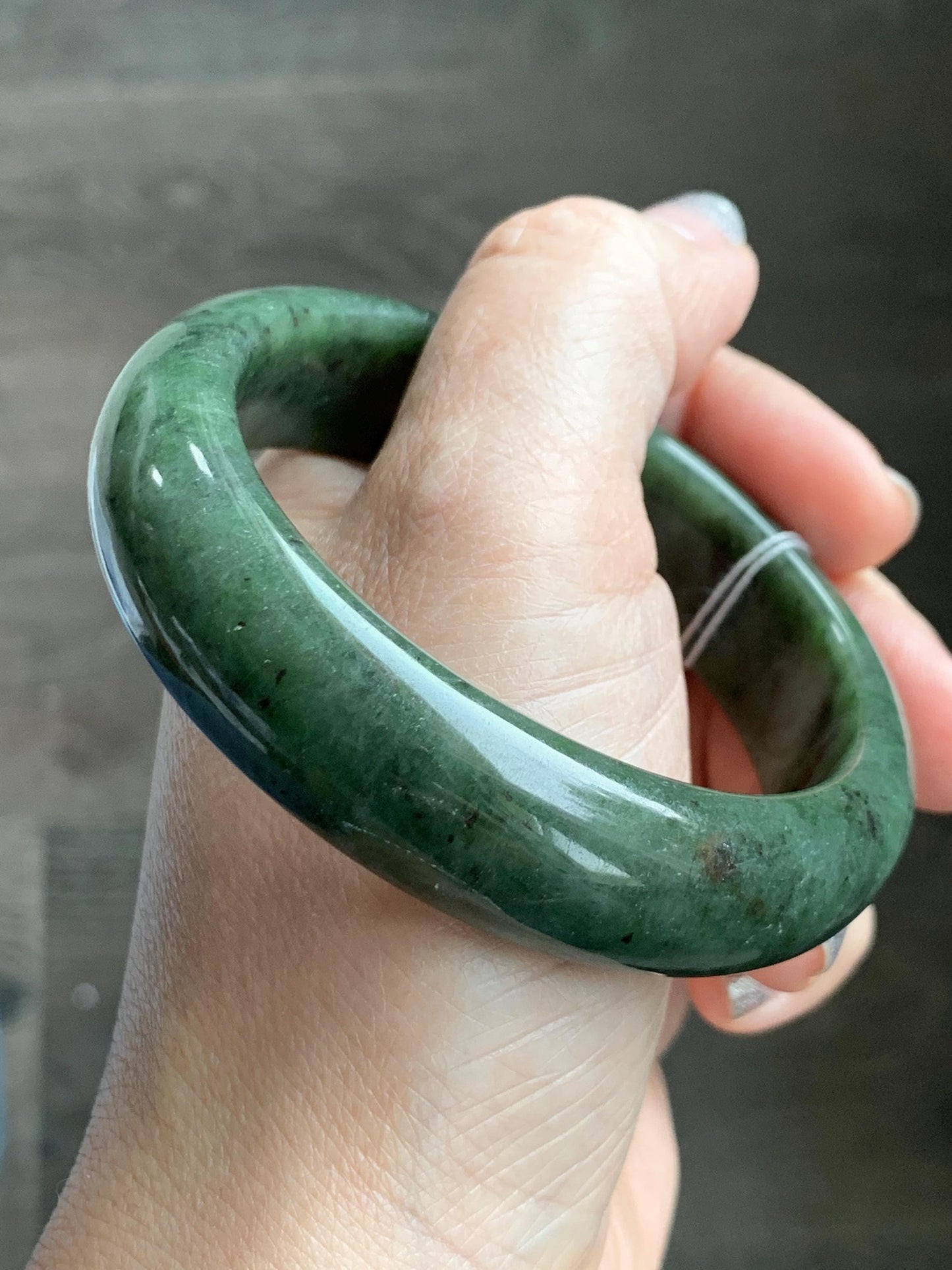 Certified Natural Nephrite Jade Translucent Dark Dusty Olive Green Bangle Bracelet 57.58mm 7.11” 72.62g 天然和田玉轮胎宽手镯 149