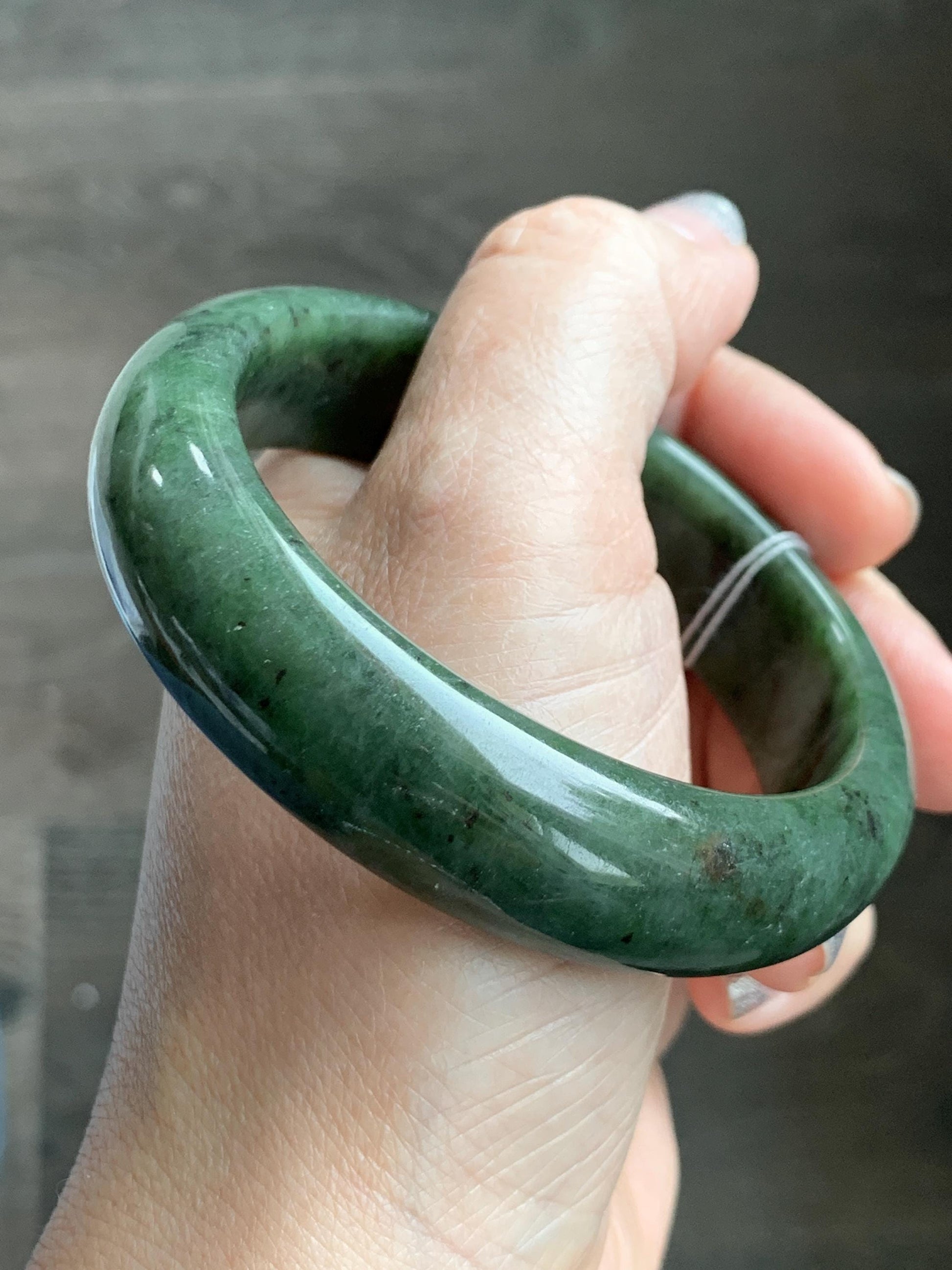 Certified Natural Nephrite Jade Translucent Dark Dusty Olive Green Bangle Bracelet 57.58mm 7.11” 72.62g 天然和田玉轮胎宽手镯 149