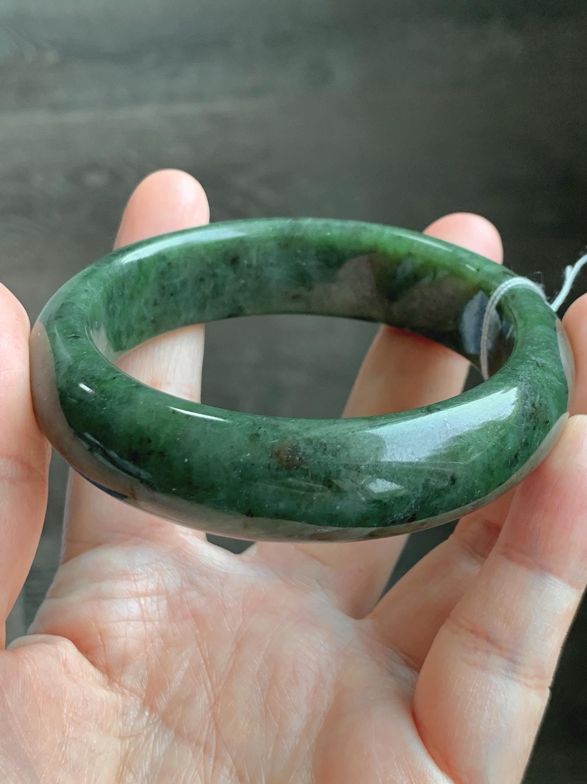 Certified Natural Nephrite Jade Translucent Dark Dusty Olive Green Bangle Bracelet 57.58mm 7.11” 72.62g 天然和田玉轮胎宽手镯 149