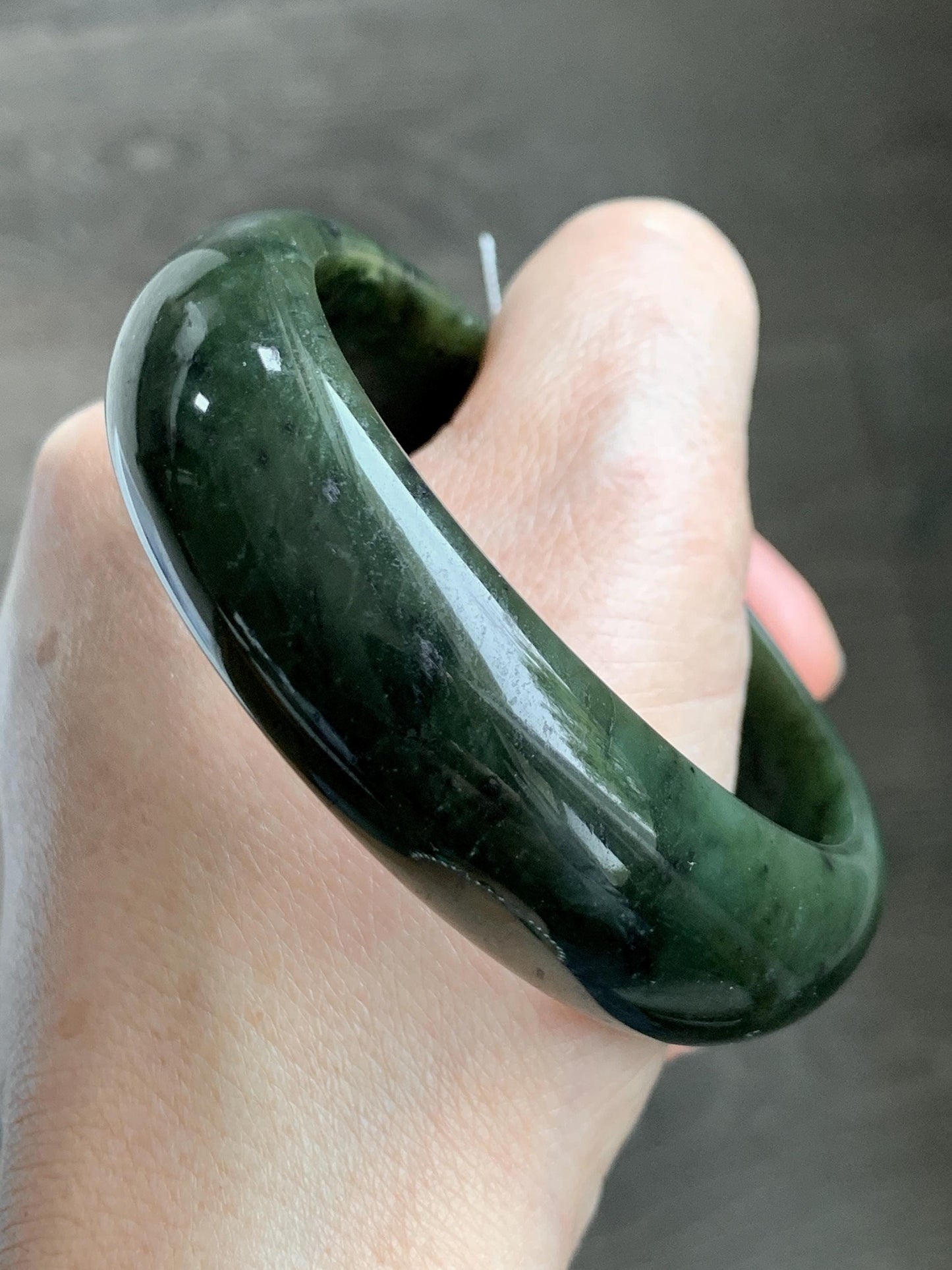 Certified Natural Nephrite Jade Translucent Dark Green Bangle Bracelet 58.29mm 7.2” 77.26g 天然和田玉轮胎宽手镯 147