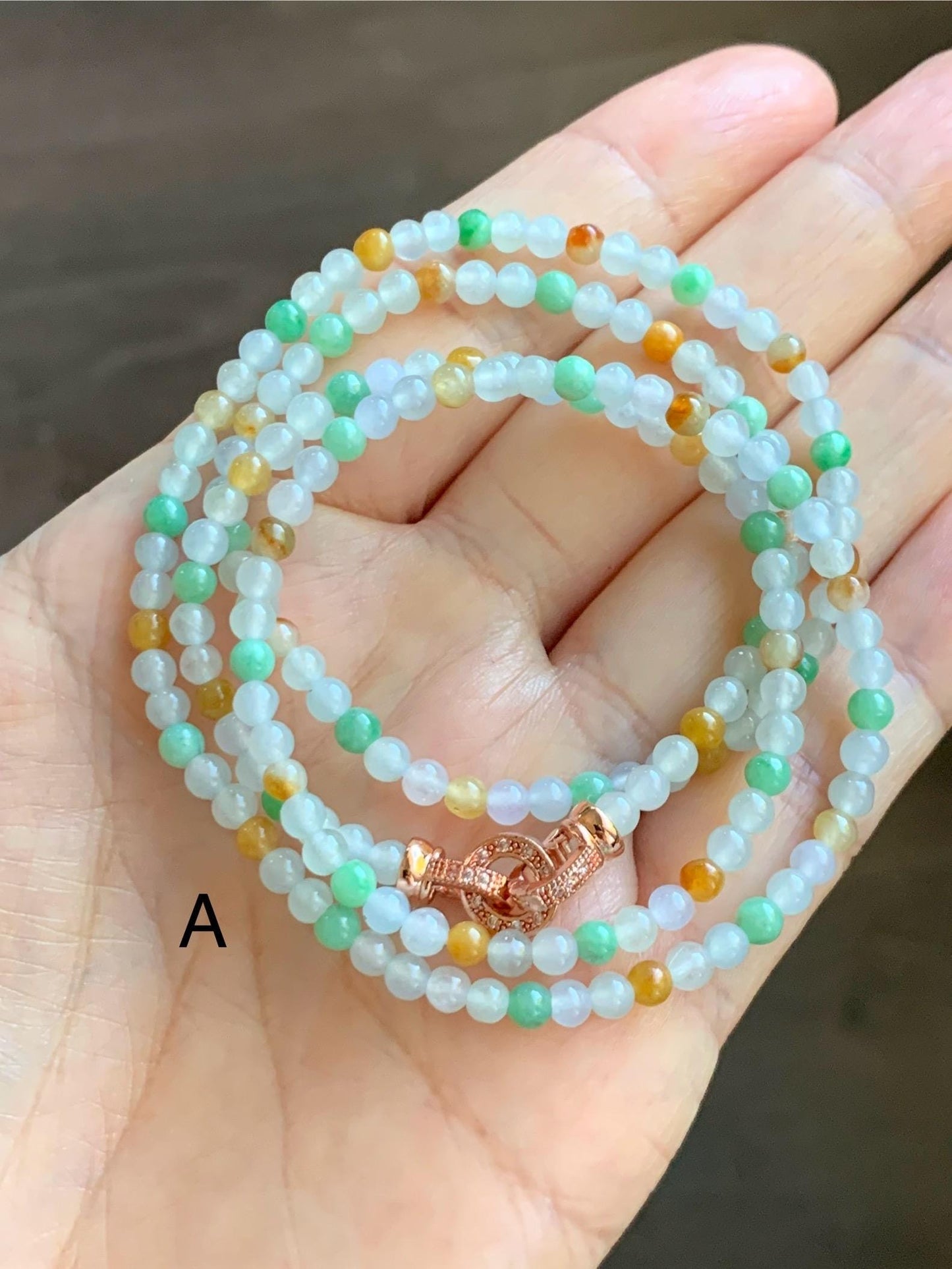 Grade A Natural Icy Translucent Multicolored Jade Jadeite Petite Beads Beaded Necklace 3.5mm 24” 15g 天然冰多宝翡翠小圆珠项链 MDBX