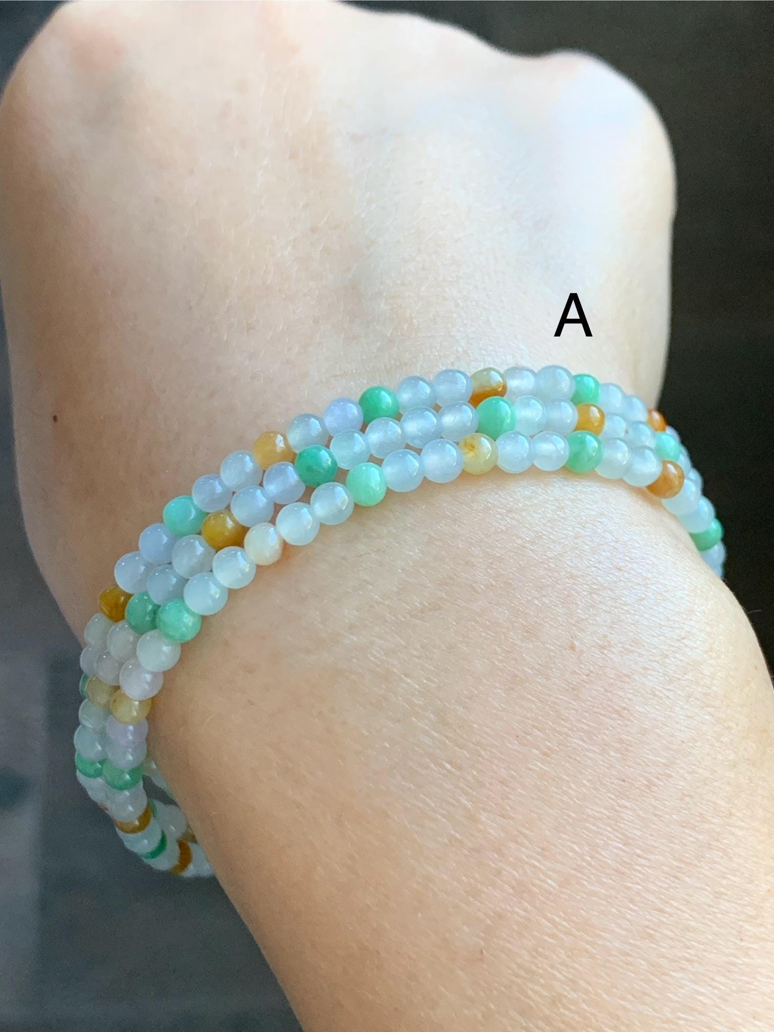 Grade A Natural Icy Translucent Multicolored Jade Jadeite Petite Beads Beaded Necklace 3.5mm 24” 15g 天然冰多宝翡翠小圆珠项链 MDBX