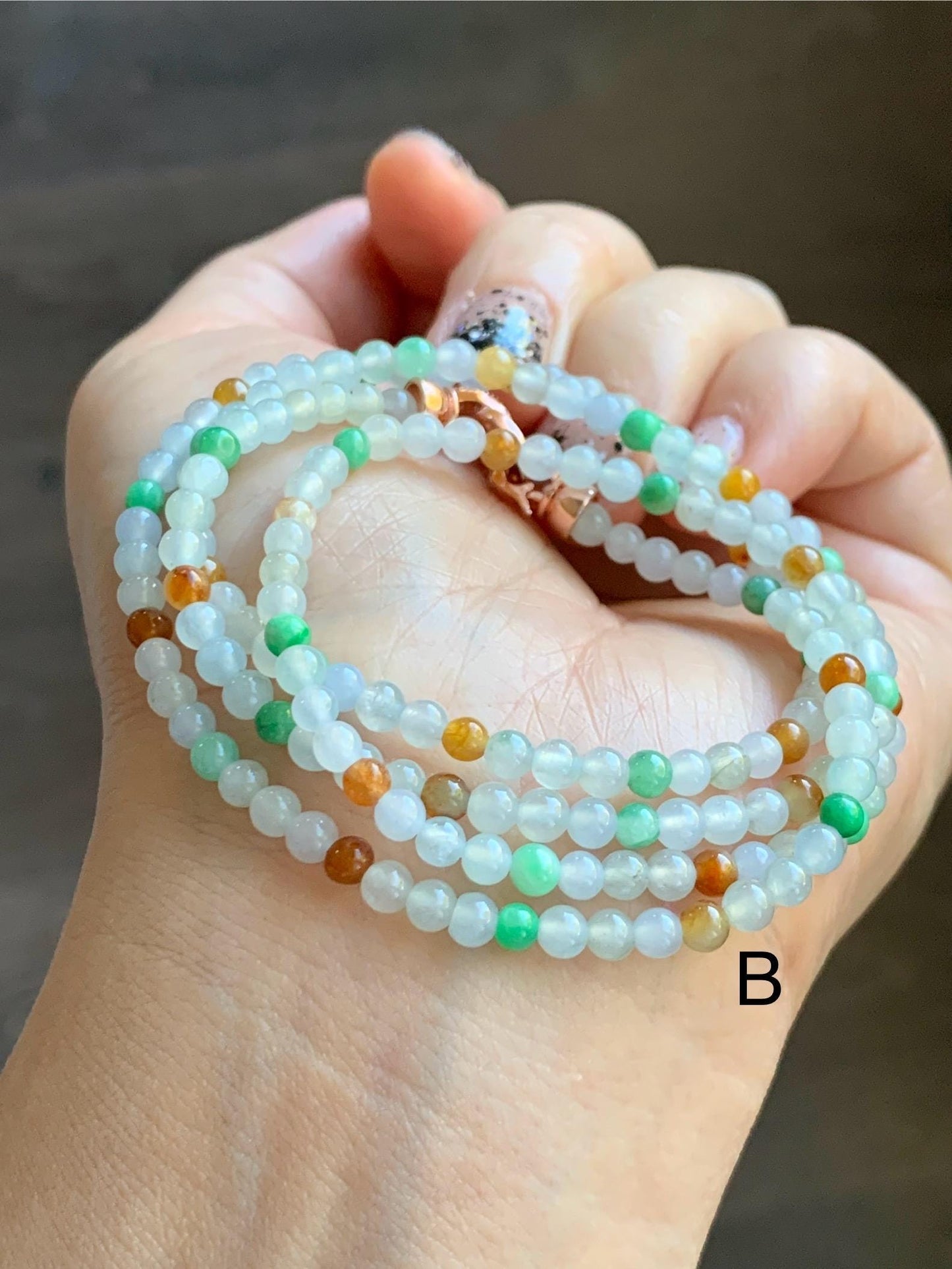 Grade A Natural Icy Translucent Multicolored Jade Jadeite Petite Beads Beaded Necklace 3.5mm 24” 15g 天然冰多宝翡翠小圆珠项链 MDBX