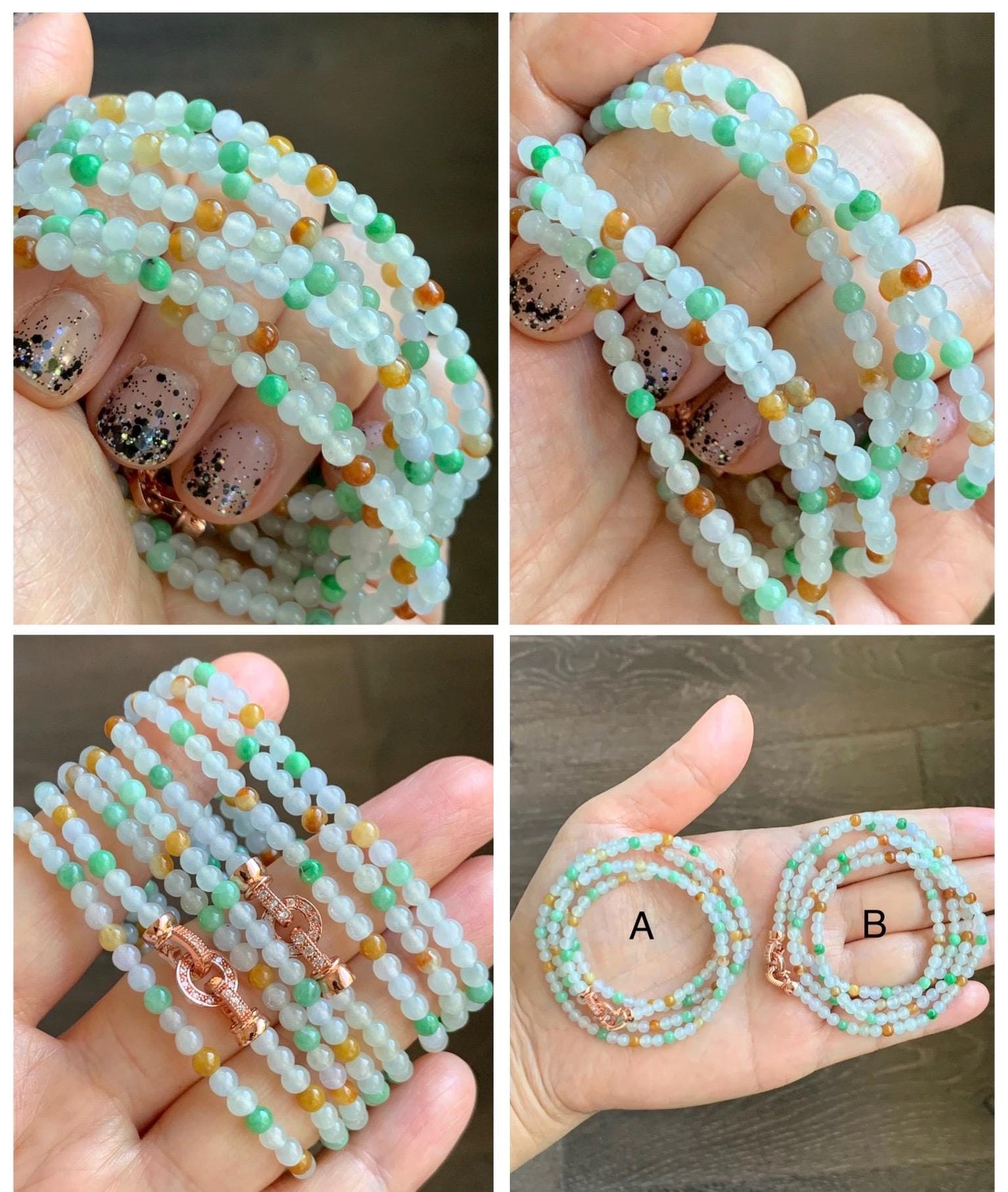 Grade A Natural Icy Translucent Multicolored Jade Jadeite Petite Beads Beaded Necklace 3.5mm 24” 15g 天然冰多宝翡翠小圆珠项链 MDBX
