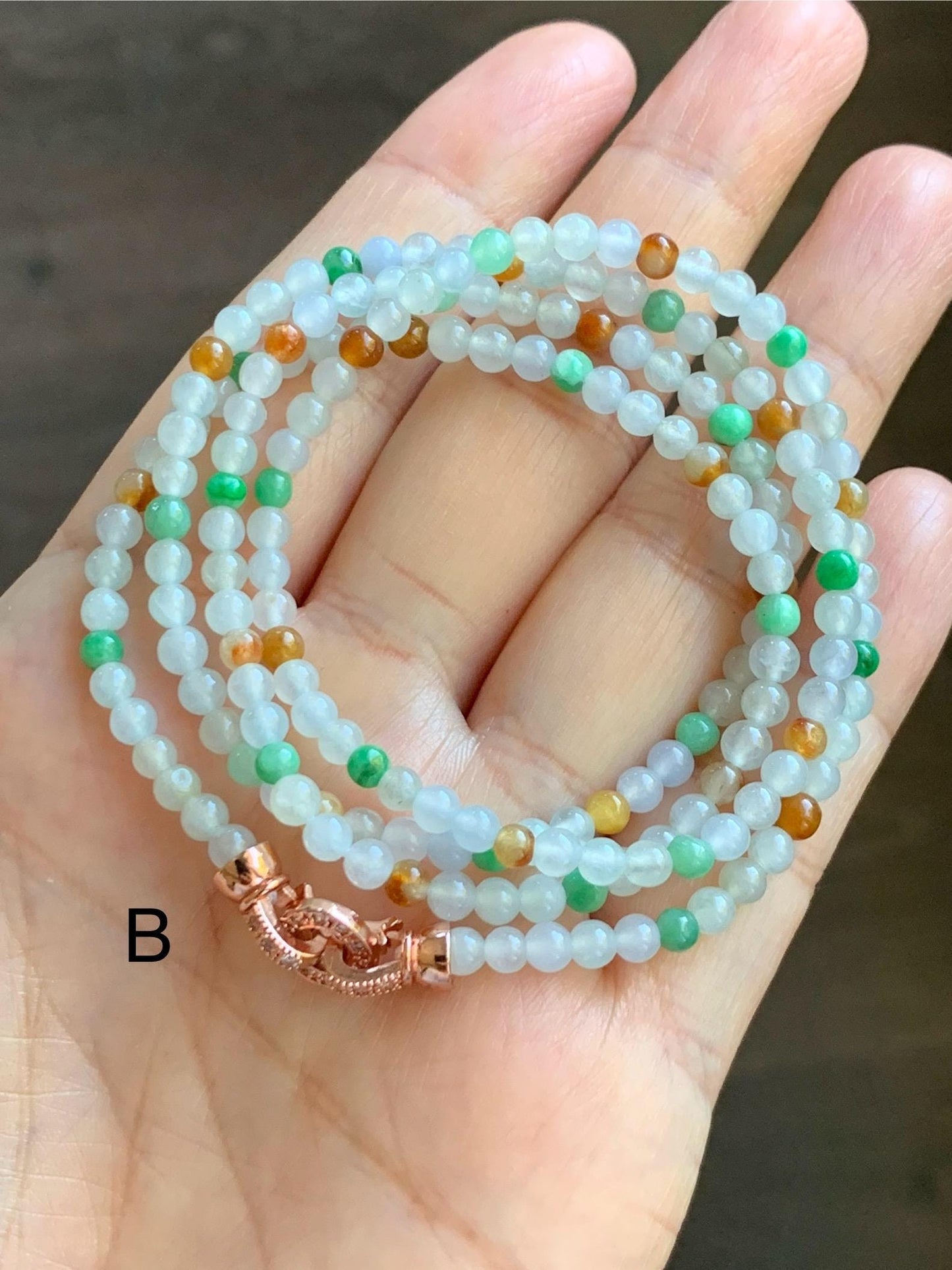 Grade A Natural Icy Translucent Multicolored Jade Jadeite Petite Beads Beaded Necklace 3.5mm 24” 15g 天然冰多宝翡翠小圆珠项链 MDBX