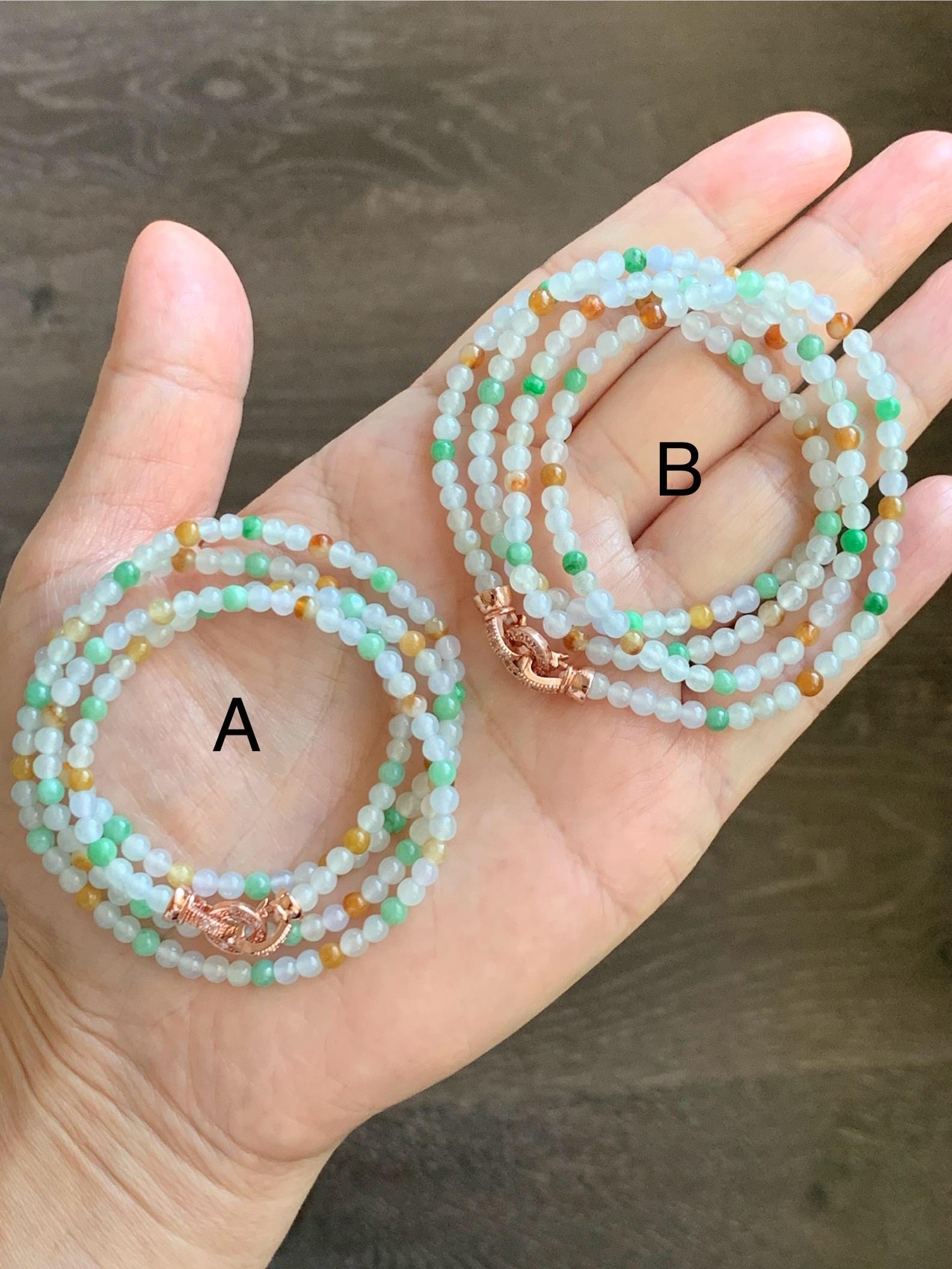 Grade A Natural Icy Translucent Multicolored Jade Jadeite Petite Beads Beaded Necklace 3.5mm 24” 15g 天然冰多宝翡翠小圆珠项链 MDBX