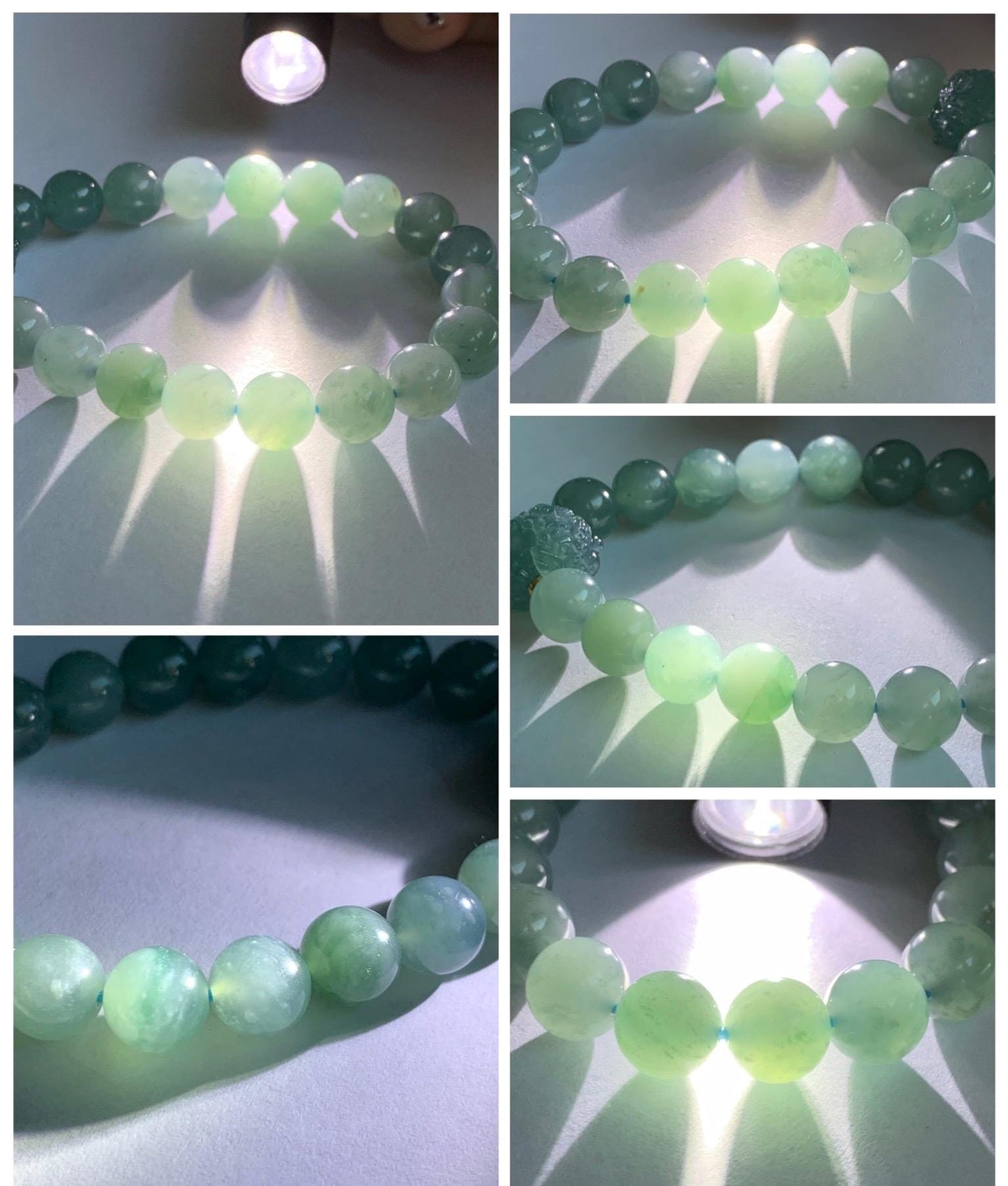 Natural Grade A Guatemalan Icy Highly Translucent Dusty Teal Blue Jade Jadeite Pixiu Beaded Bracelet 9.8mm 7.5” 35g 天然冰危蓝绿翡翠貔貅圆珠手串 WVP358