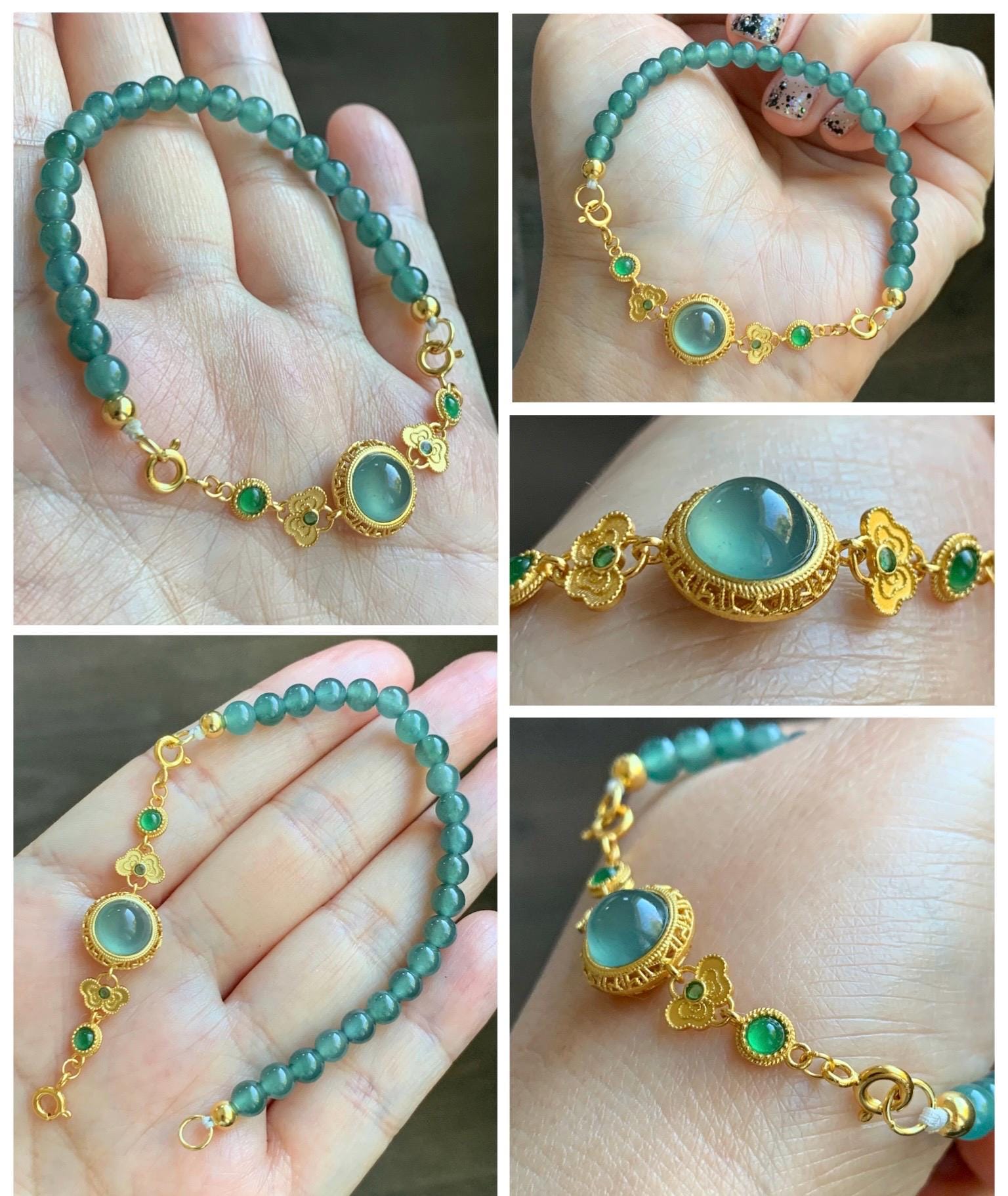 Natural Grade A Guatemalan Icy Translucent Dark Teal Green Jade Jadeite Charm Beads Beaded Bracelet Sterling Silver 7” 天然冰危蓝绿翡翠潘多拉圆珠手串WPD168
