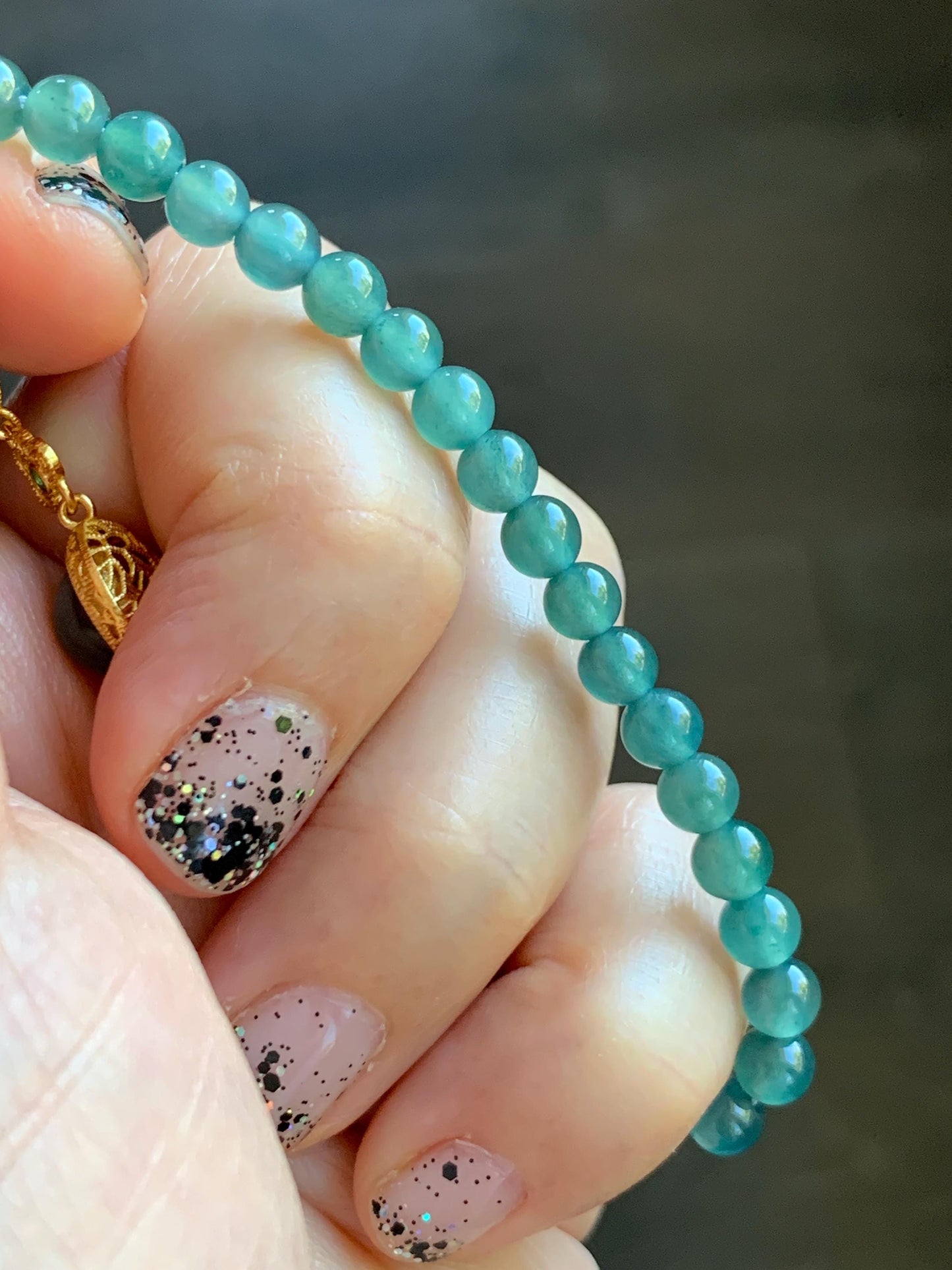 Natural Grade A Guatemalan Icy Translucent Dark Teal Green Jade Jadeite Charm Beads Beaded Bracelet Sterling Silver 7” 天然冰危蓝绿翡翠潘多拉圆珠手串WPD168