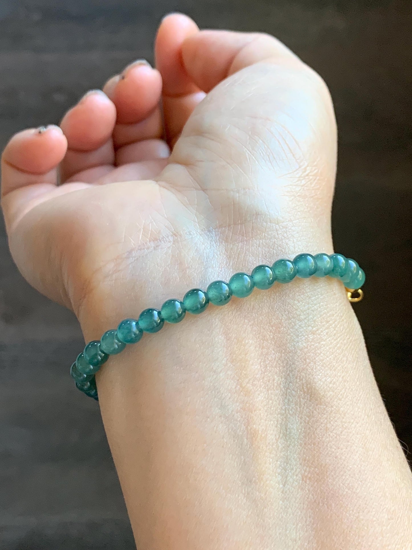 Natural Grade A Guatemalan Icy Translucent Dark Teal Green Jade Jadeite Charm Beads Beaded Bracelet Sterling Silver 7” 天然冰危蓝绿翡翠潘多拉圆珠手串WPD168