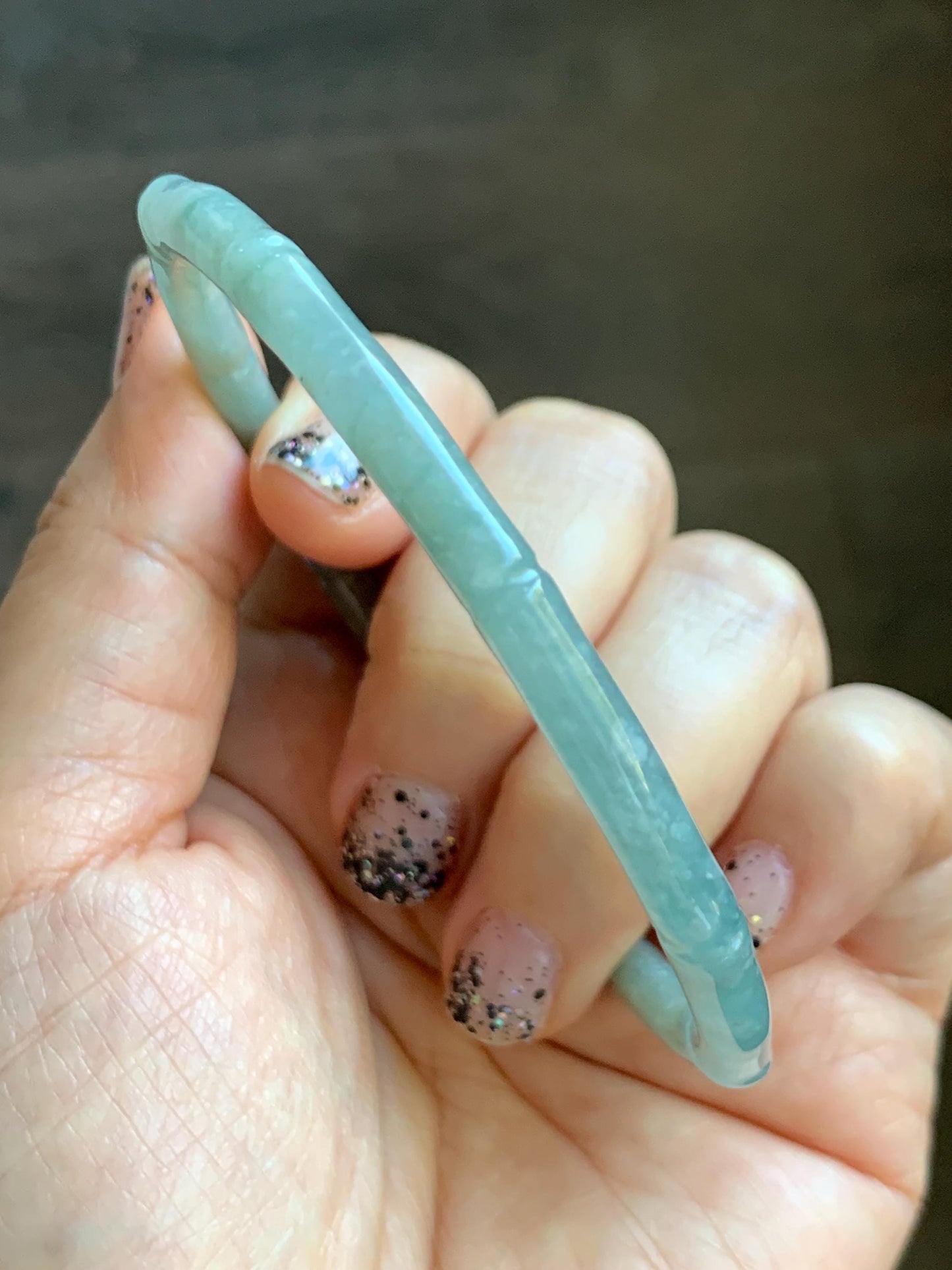 Certified Natural Grade A Guatemalan Translucent Pastel Dusty Blue Jade Jadeite Carved Bamboo Bangle 62.9mm 7.75” 15g 天然危浅篮翡翠竹节手镯 8776
