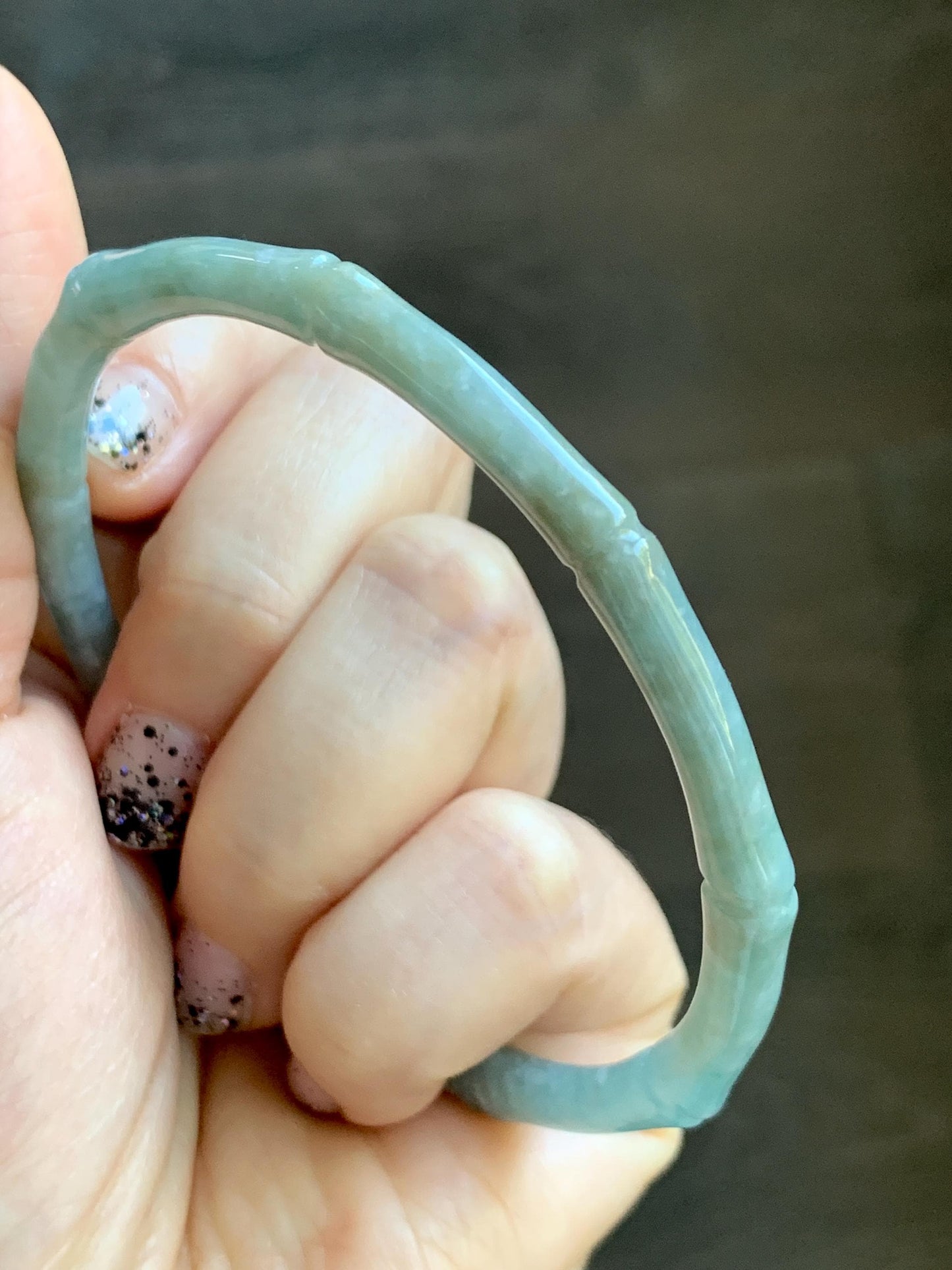 Certified Natural Grade A Guatemalan Translucent Pastel Dusty Blue Jade Jadeite Carved Bamboo Bangle 62.9mm 7.75” 15g 天然危浅篮翡翠竹节手镯 8776