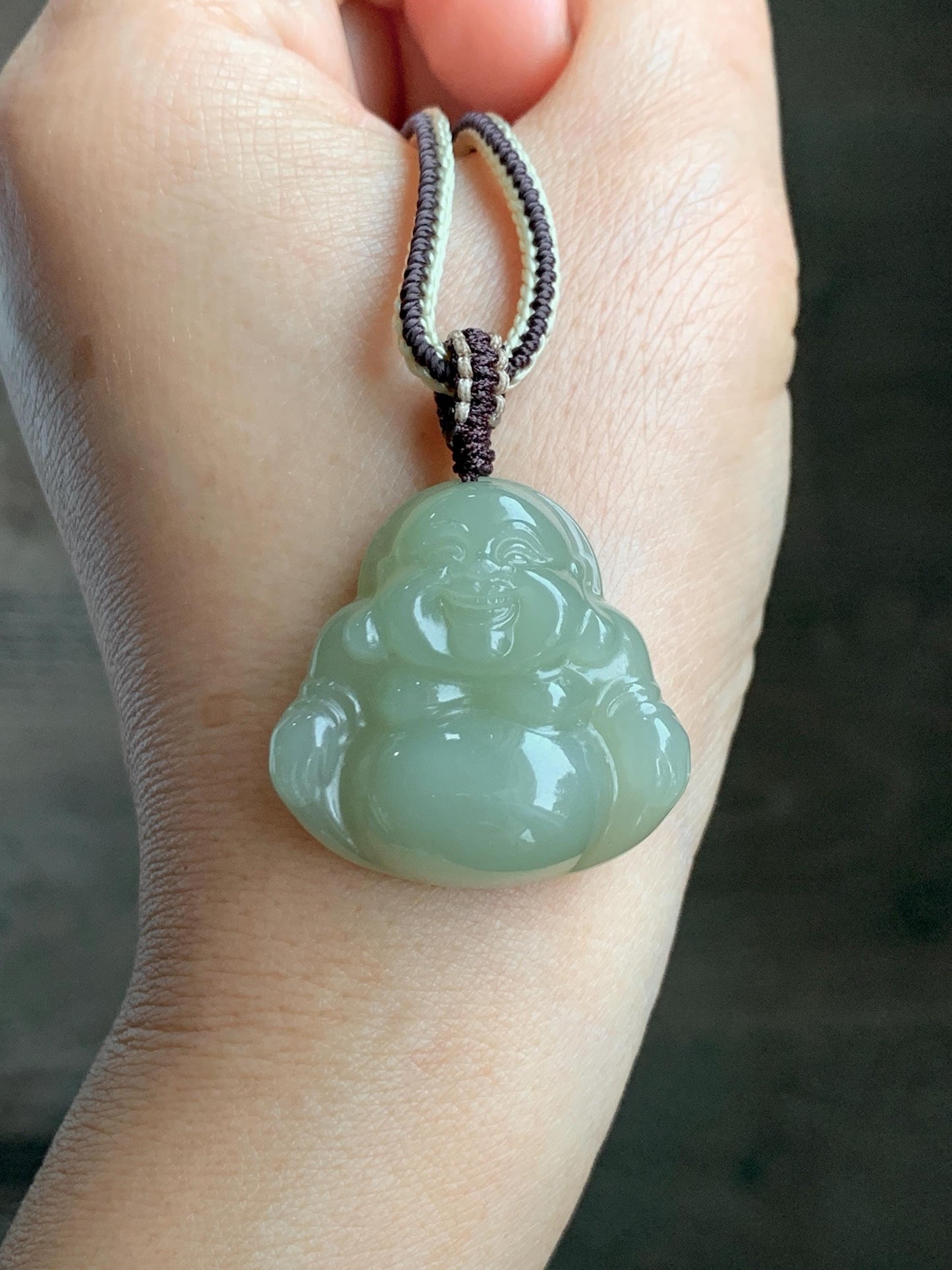 Certified Natural Nephrite Jade Icy Translucent Beige Large Buddha Pendant Rope Necklace Adjustable 28” 16g 天然和田玉冰糖黄佛公项链 158