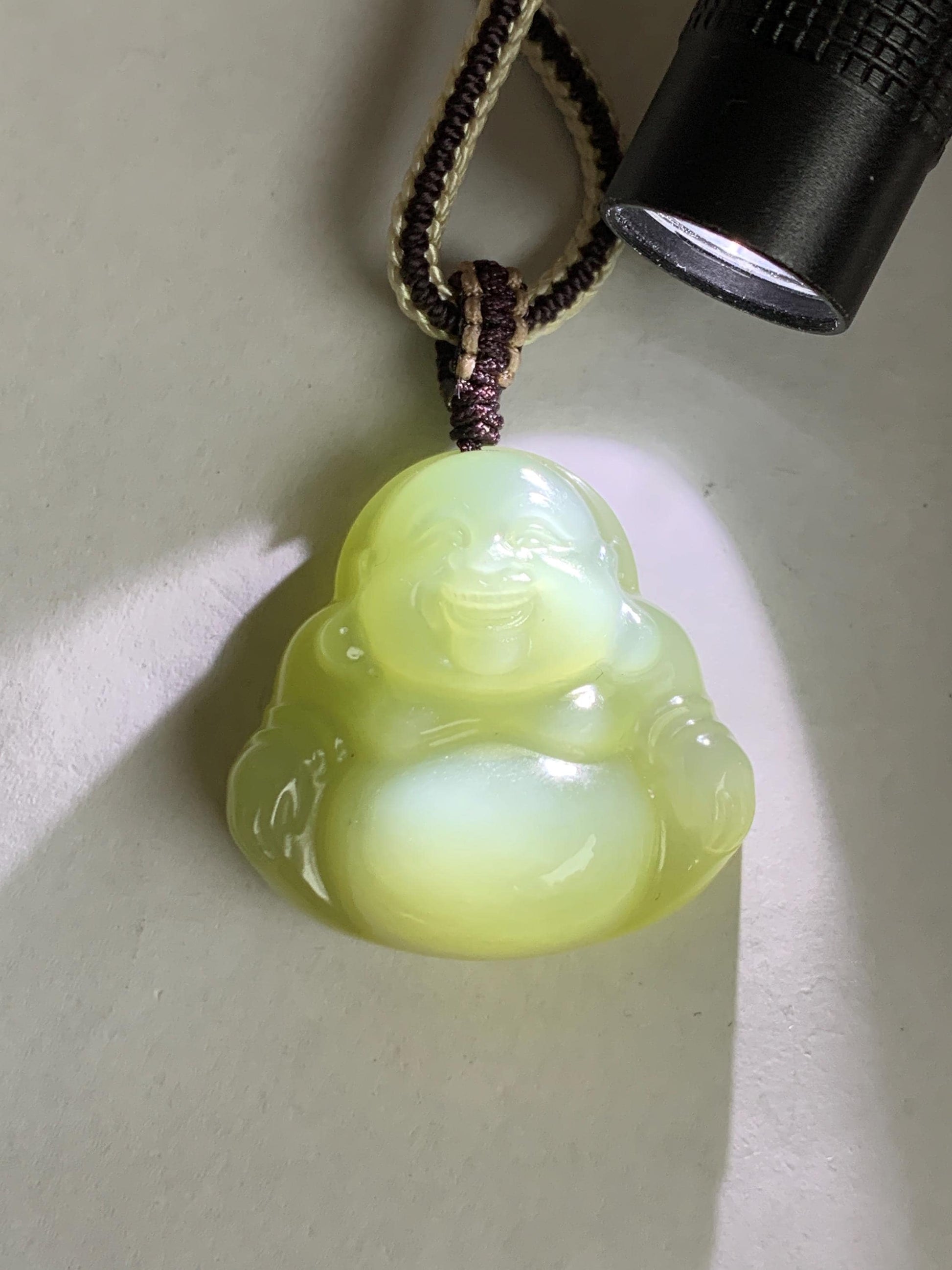 Certified Natural Nephrite Jade Icy Translucent Beige Large Buddha Pendant Rope Necklace Adjustable 28” 16g 天然和田玉冰糖黄佛公项链 158