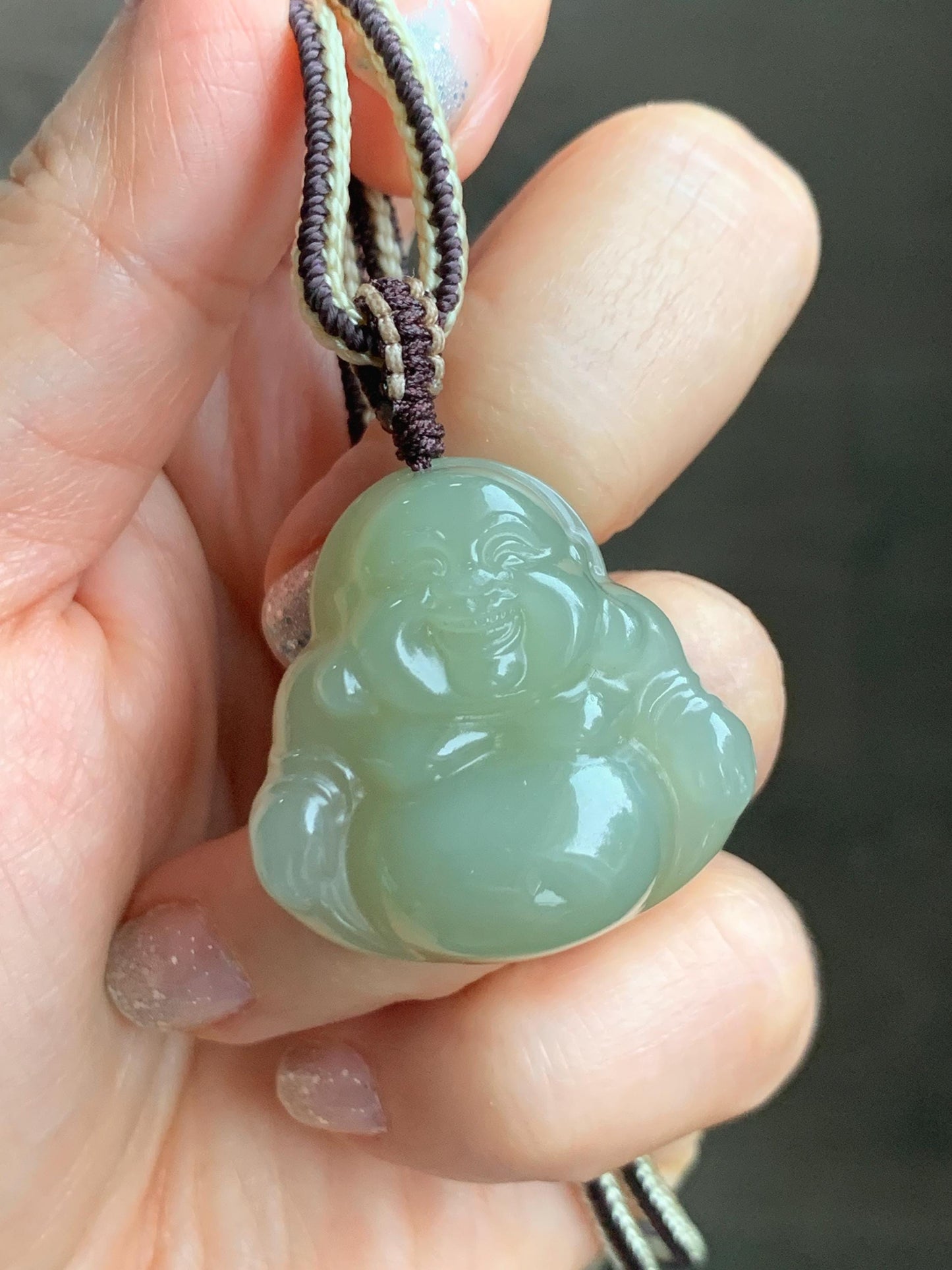 Certified Natural Nephrite Jade Icy Translucent Beige Large Buddha Pendant Rope Necklace Adjustable 28” 16g 天然和田玉冰糖黄佛公项链 158