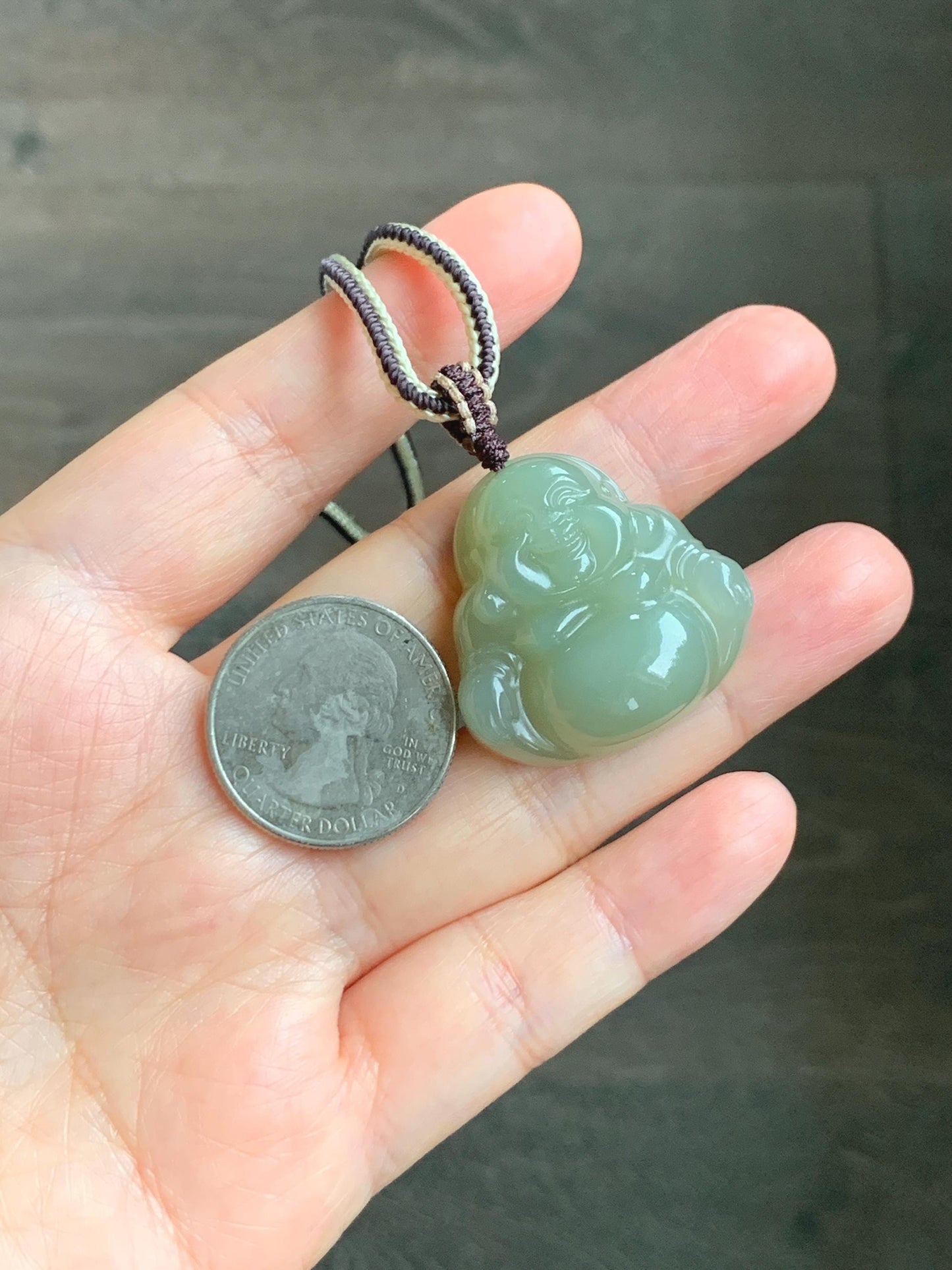 Certified Natural Nephrite Jade Icy Translucent Beige Large Buddha Pendant Rope Necklace Adjustable 28” 16g 天然和田玉冰糖黄佛公项链 158