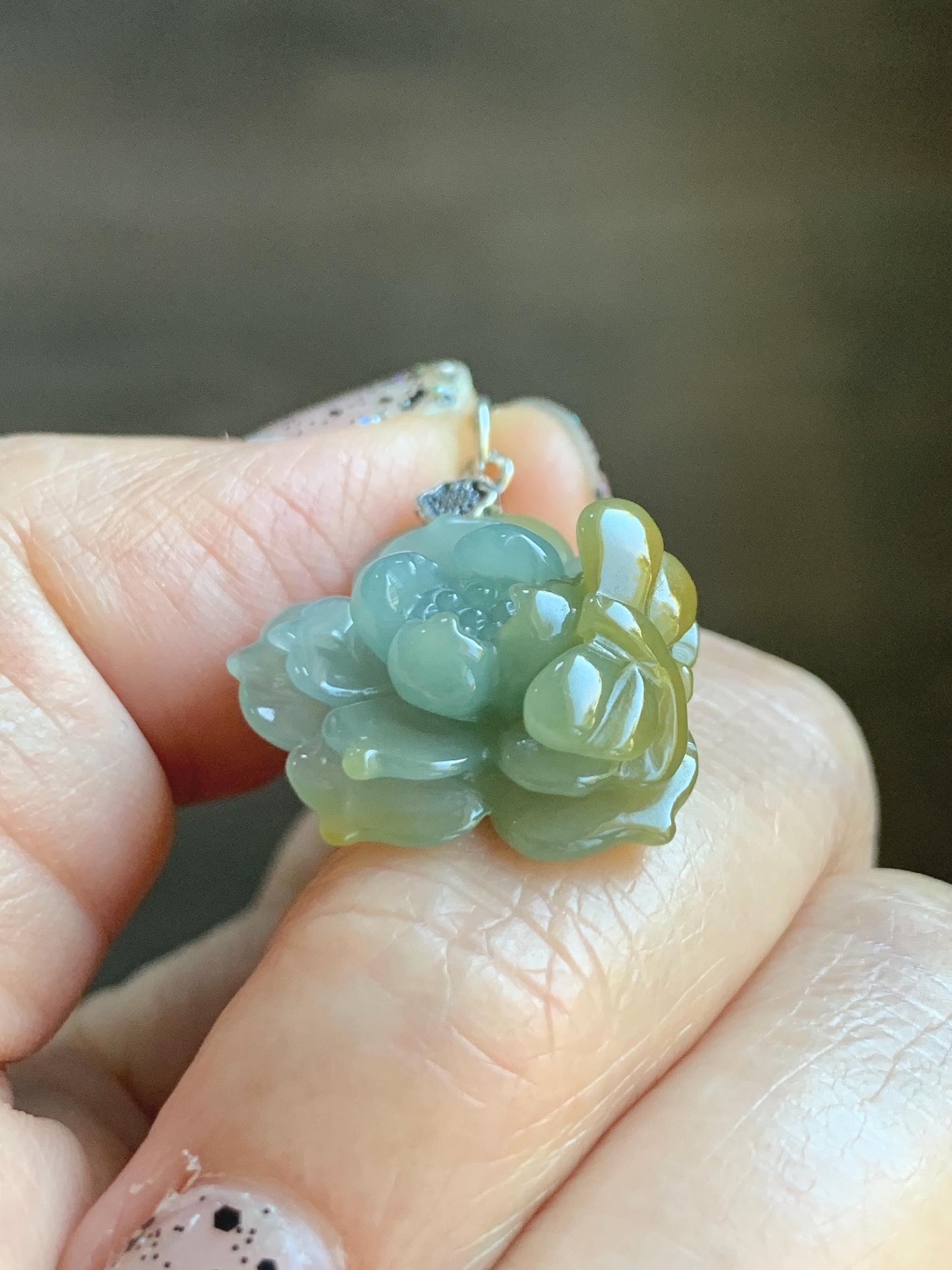 Natural Grade A Guatemalan Icy Translucent Pastel Dusty Blue Yellow Jade Jadeite Lotus Flower Pendant Sterling Silver 天然冰危蓝黄翡翠莲花吊坠 WSS118