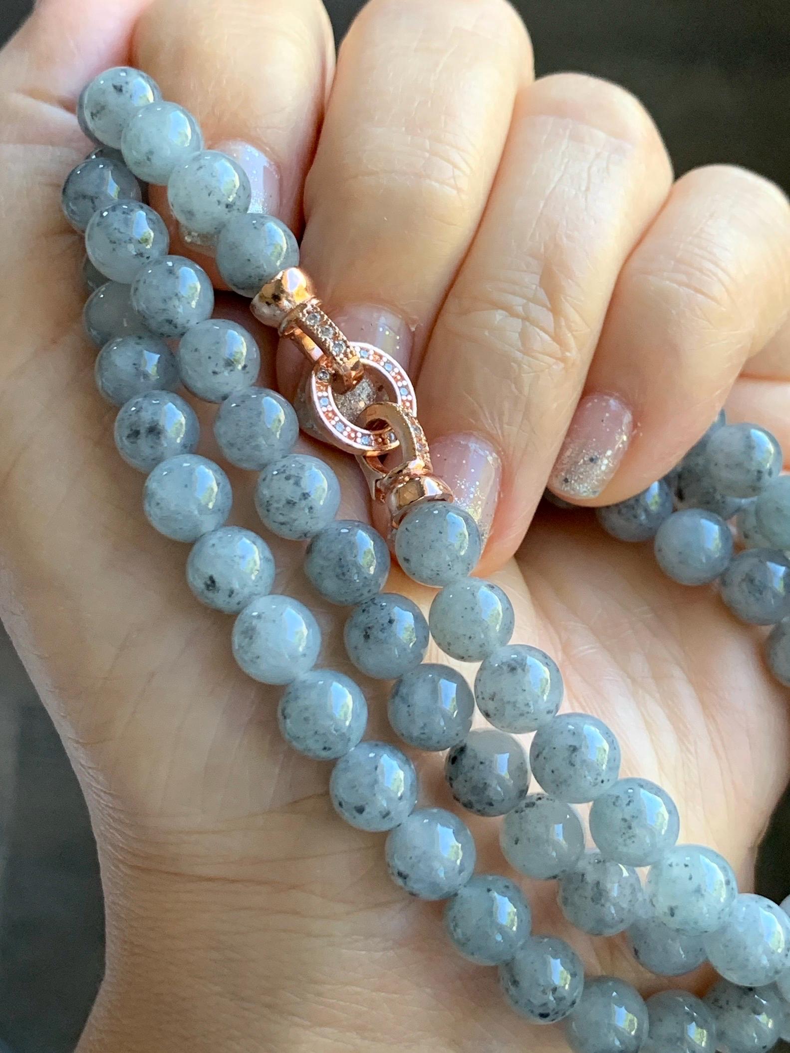 Natural Grade A Icy Highly Translucent Gelatinous Wuji Jade Jadeite Beaded Necklace 7mm 27" 天然冰胶乌鸡翡翠圆珠长链 MWJ363