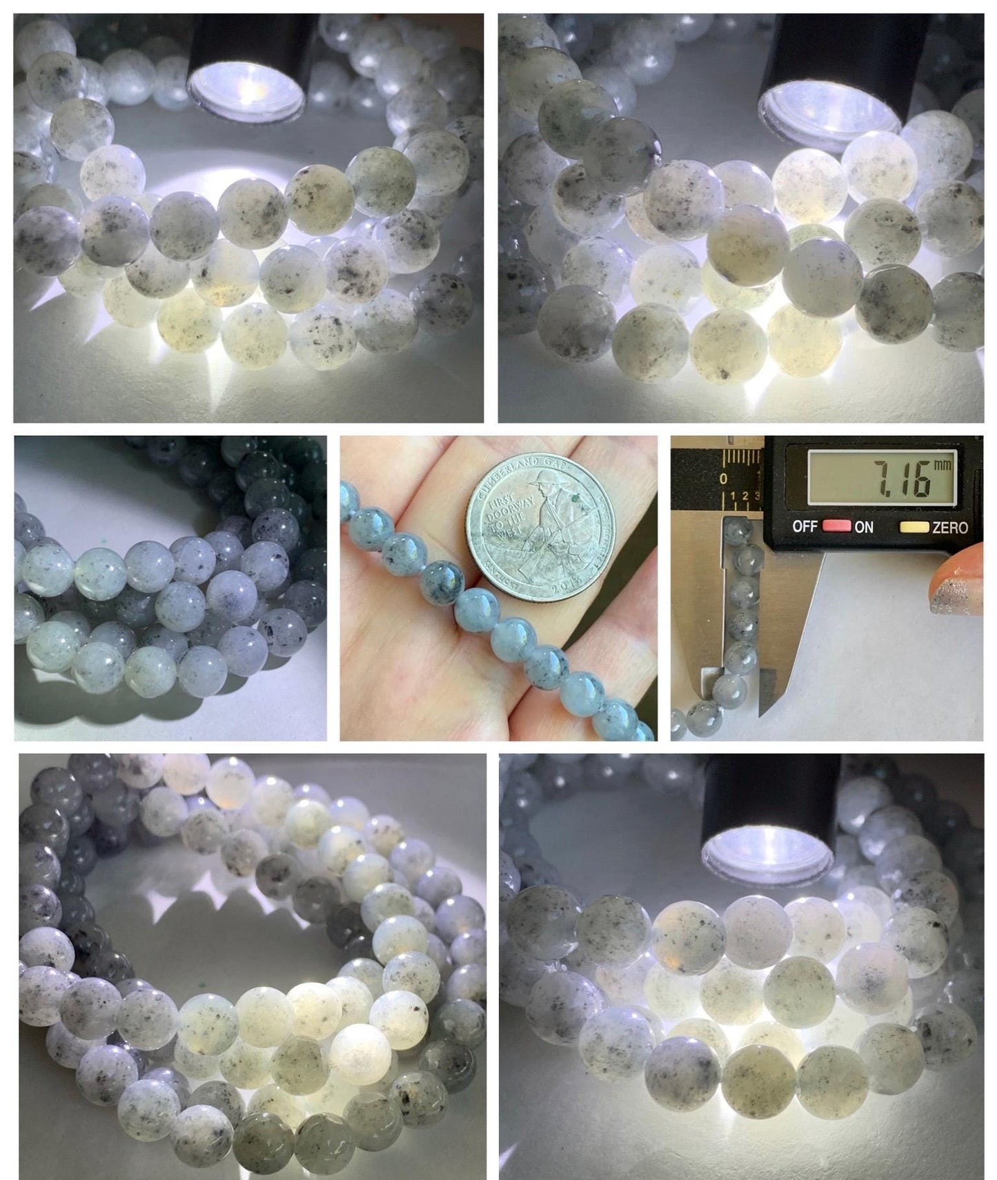 Natural Grade A Icy Highly Translucent Gelatinous Wuji Jade Jadeite Beaded Necklace 7mm 27" 天然冰胶乌鸡翡翠圆珠长链 MWJ363